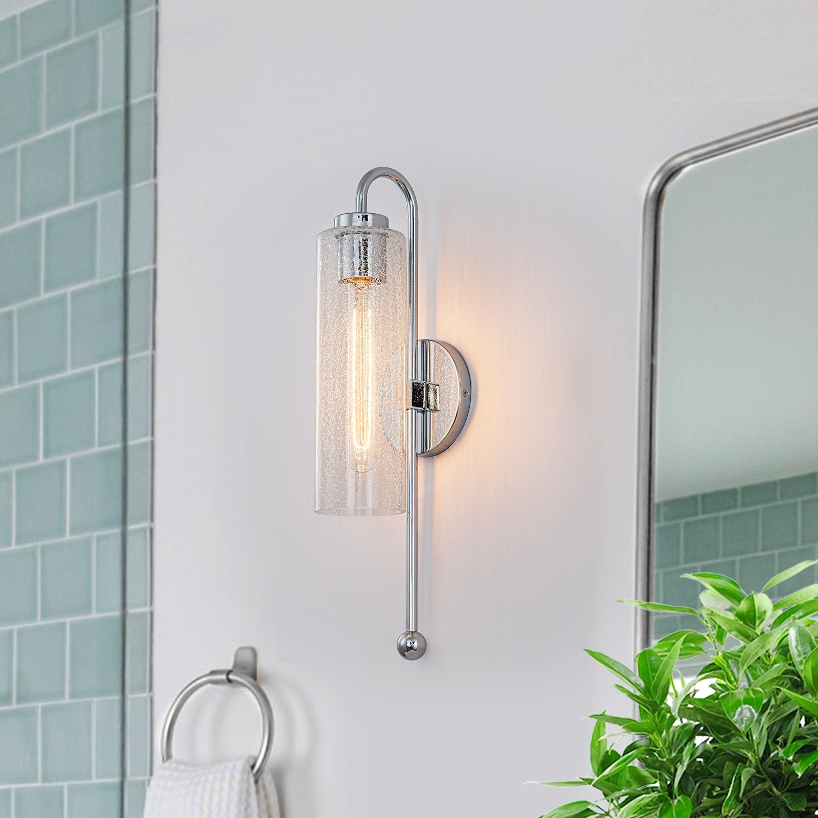 Glowlings 1-Light Vintage Crackle Glass Antique Brass Wall Sconce Bathroom Vanity Light
