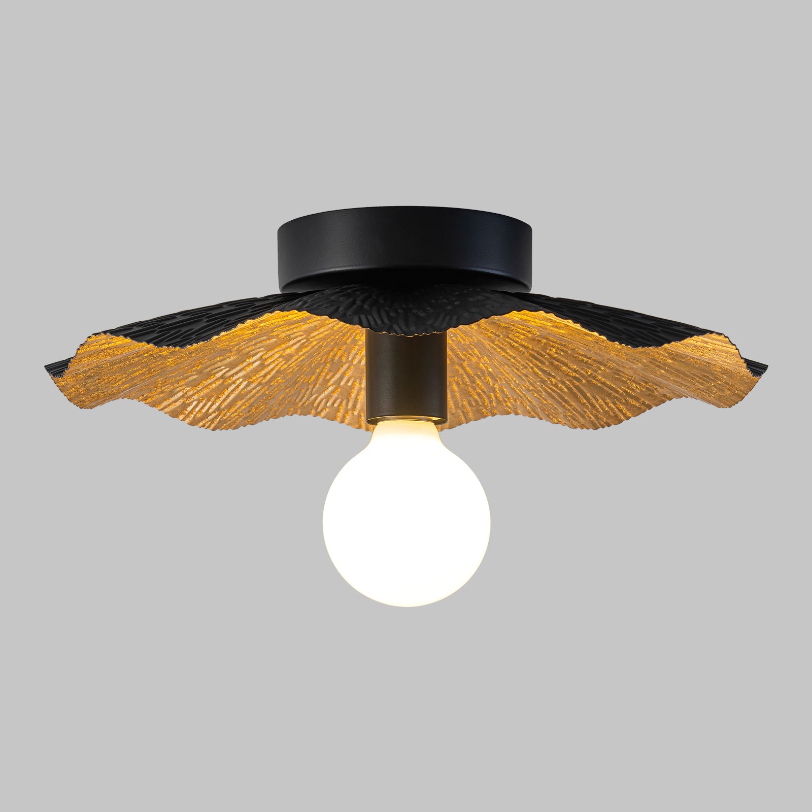 Glowlings 1-Light Vintage 13"Wide Gold Foil Flower Shape Flush Mount Ceiling Light