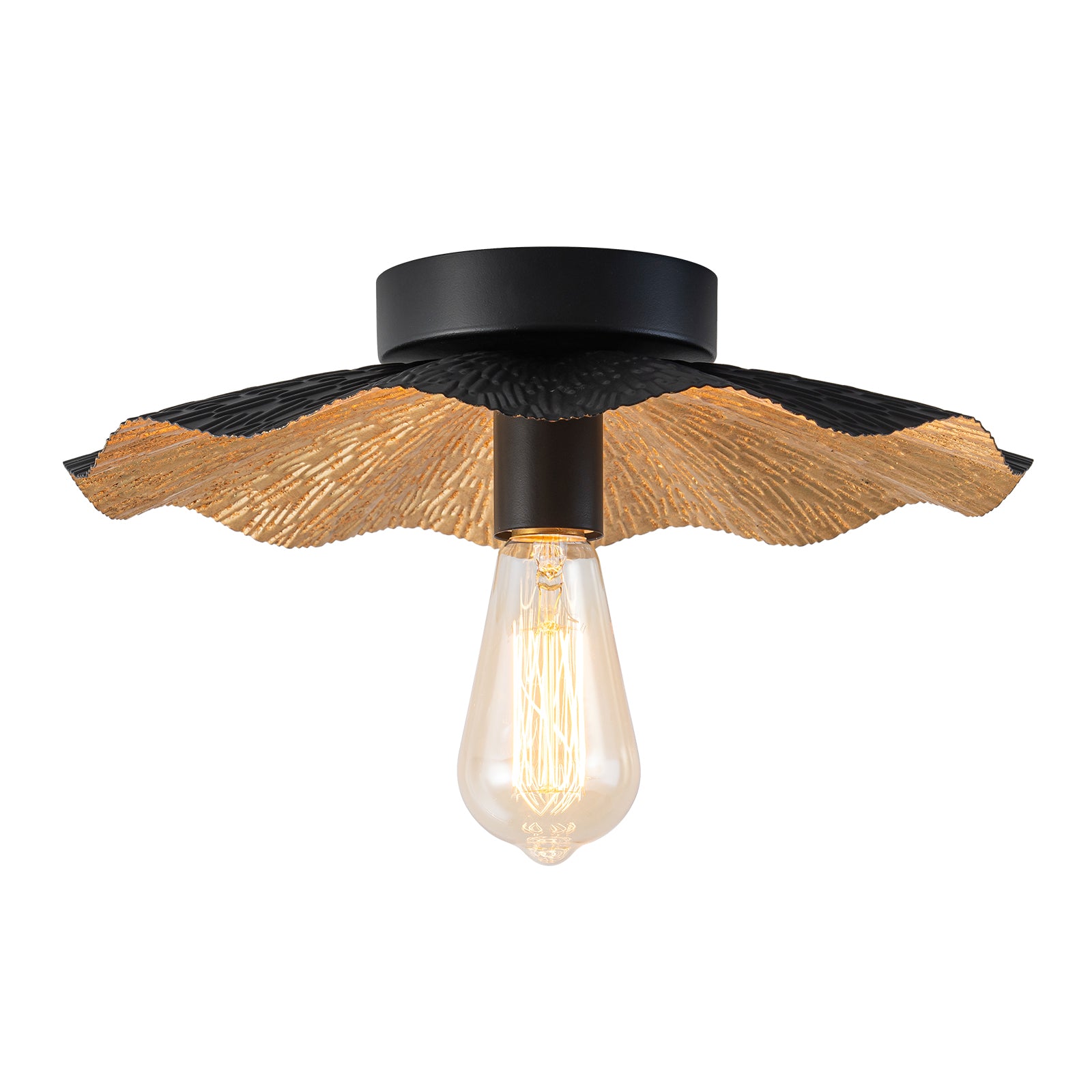 Glowlings 1-Light Vintage 13"Wide Gold Foil Flower Shape Flush Mount Ceiling Light