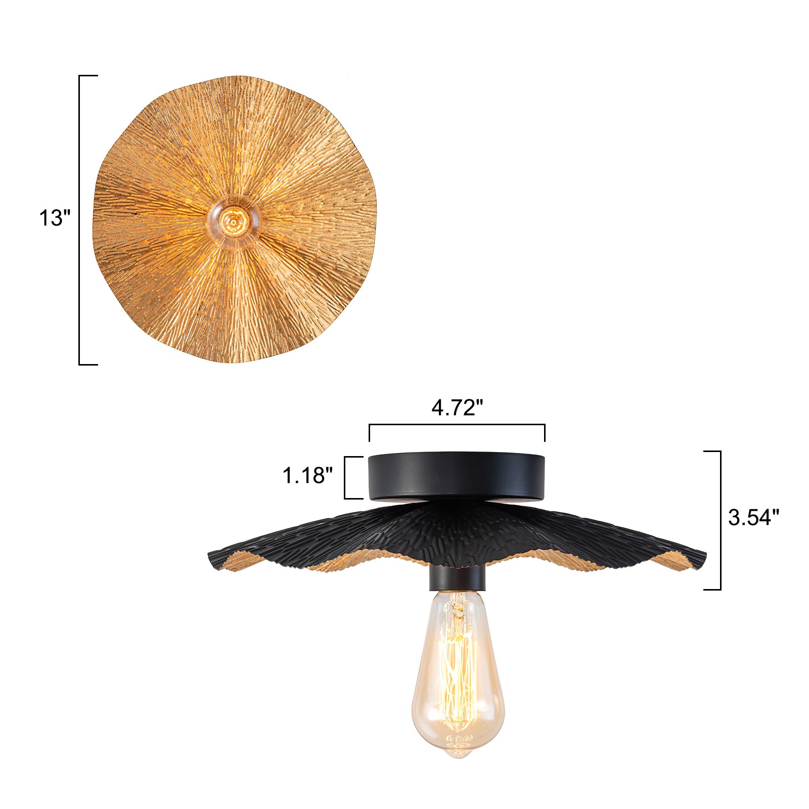 Glowlings 1-Light Vintage 13"Wide Gold Foil Flower Shape Flush Mount Ceiling Light