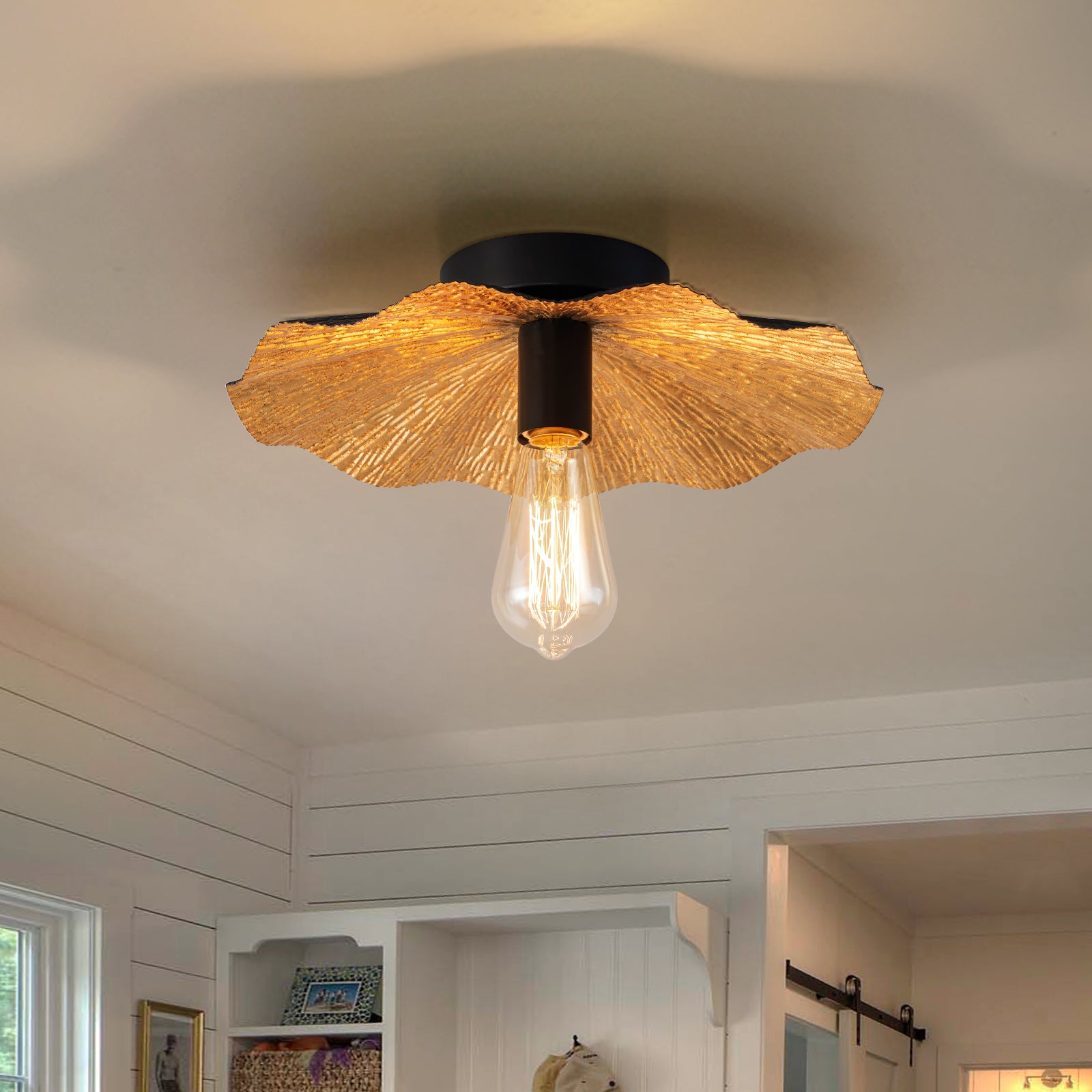 Glowlings 1-Light Vintage 13"Wide Gold Foil Flower Shape Flush Mount Ceiling Light