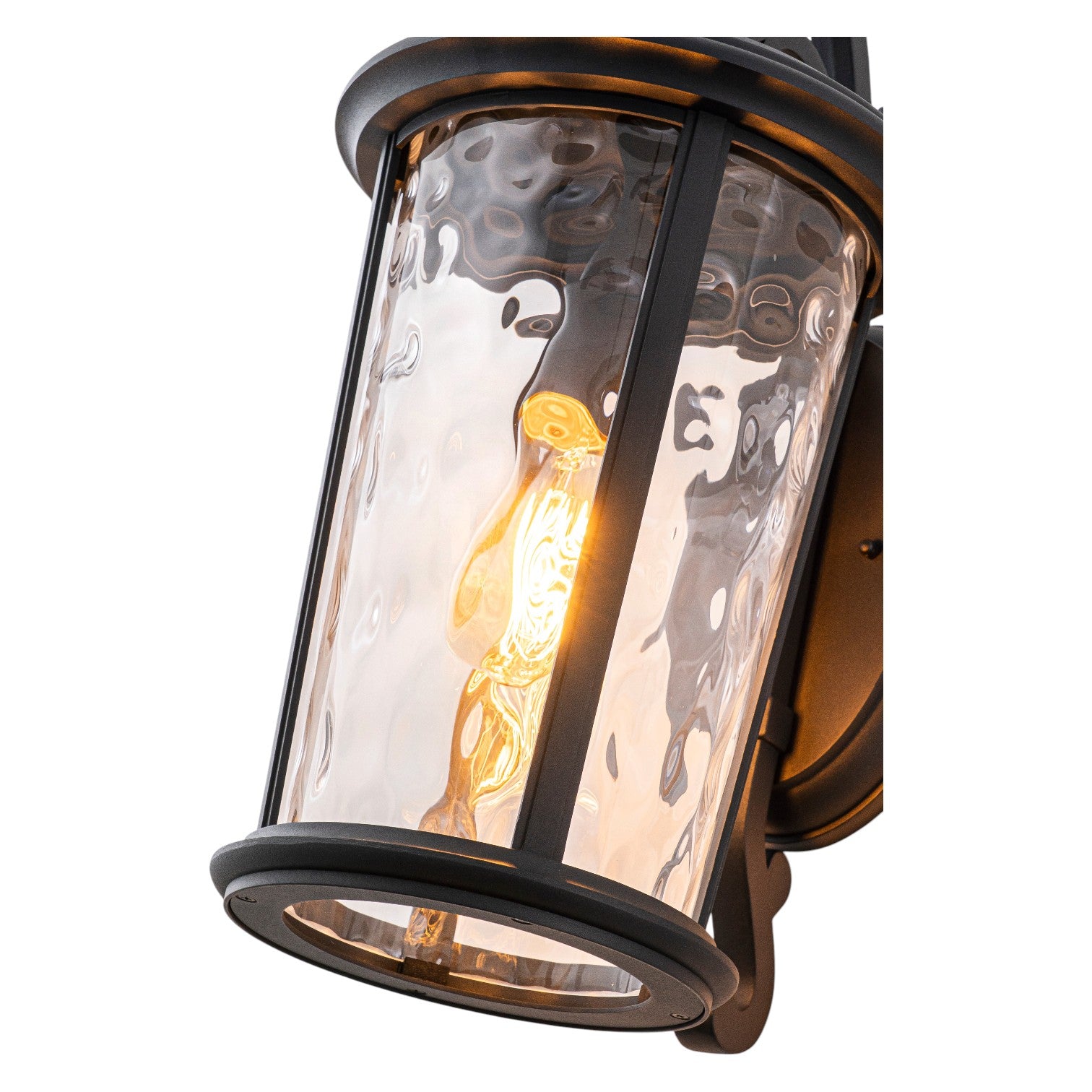 Glowlings 1-Light Vintage 21"High Matte Black IP23 Rippled Glass Outdoor Wall Sconce