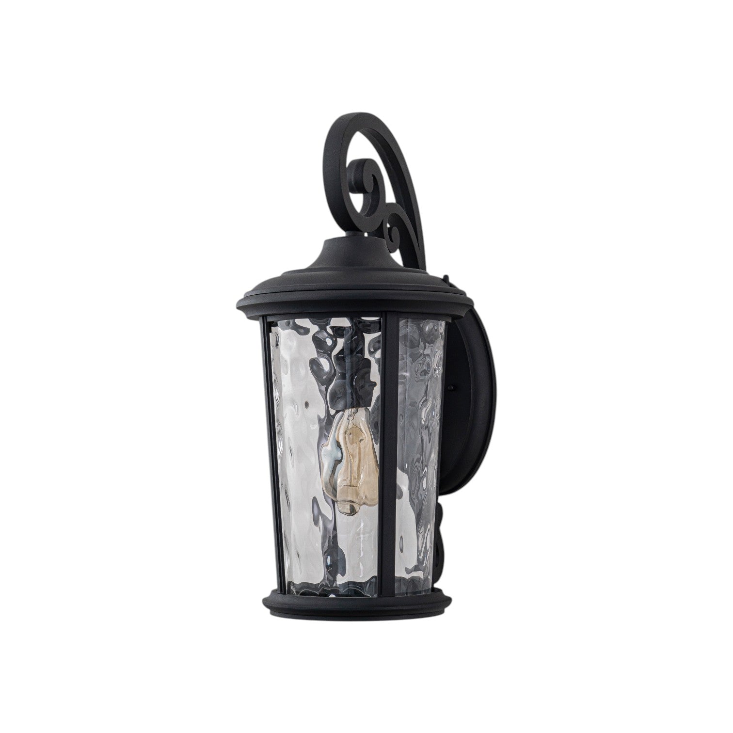 Glowlings 1-Light Vintage 21"High Matte Black IP23 Rippled Glass Outdoor Wall Sconce