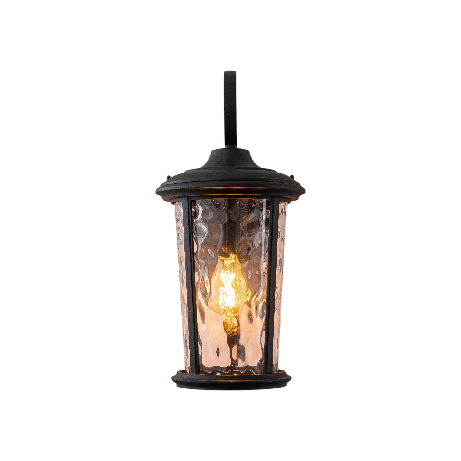 Glowlings 1-Light Vintage 21"High Matte Black IP23 Rippled Glass Outdoor Wall Sconce