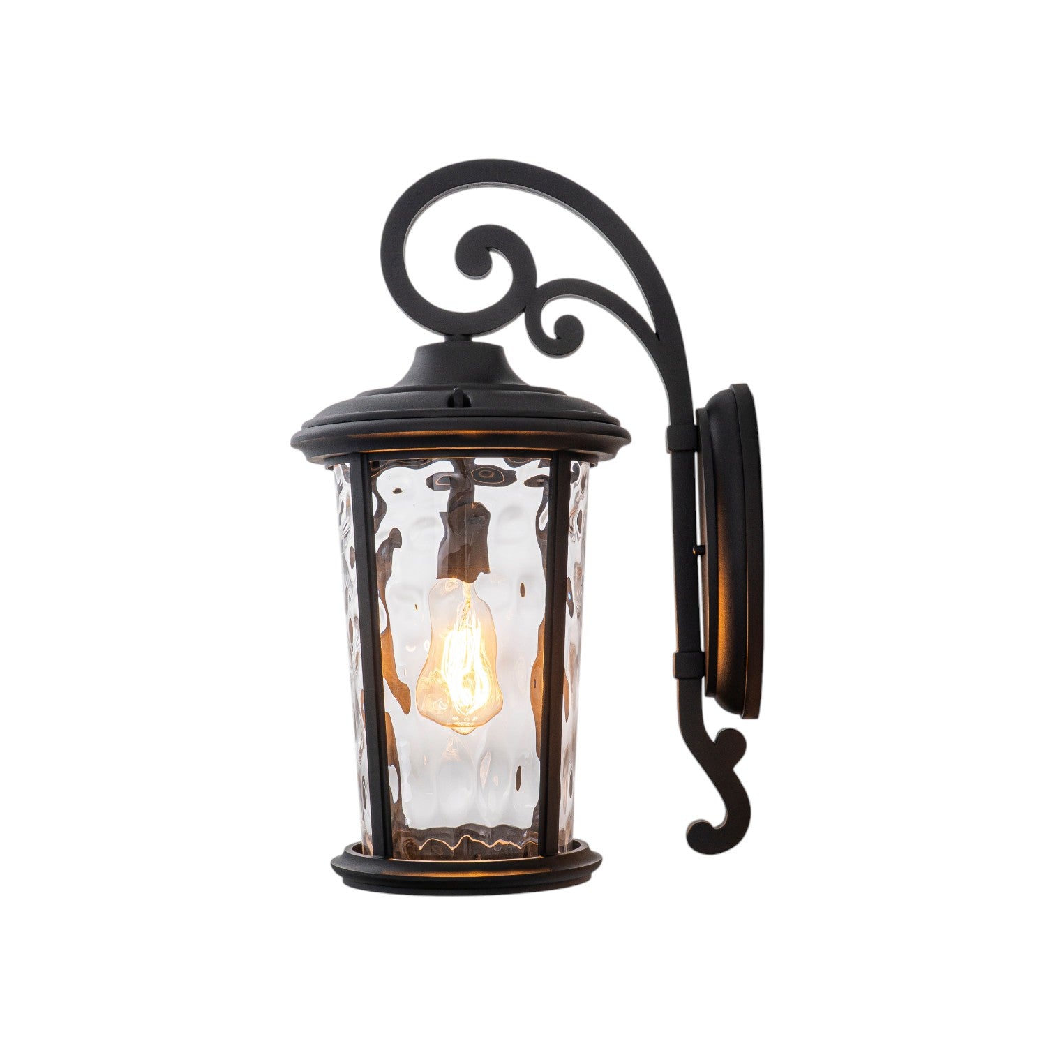 Glowlings 1-Light Vintage 21"High Matte Black IP23 Rippled Glass Outdoor Wall Sconce