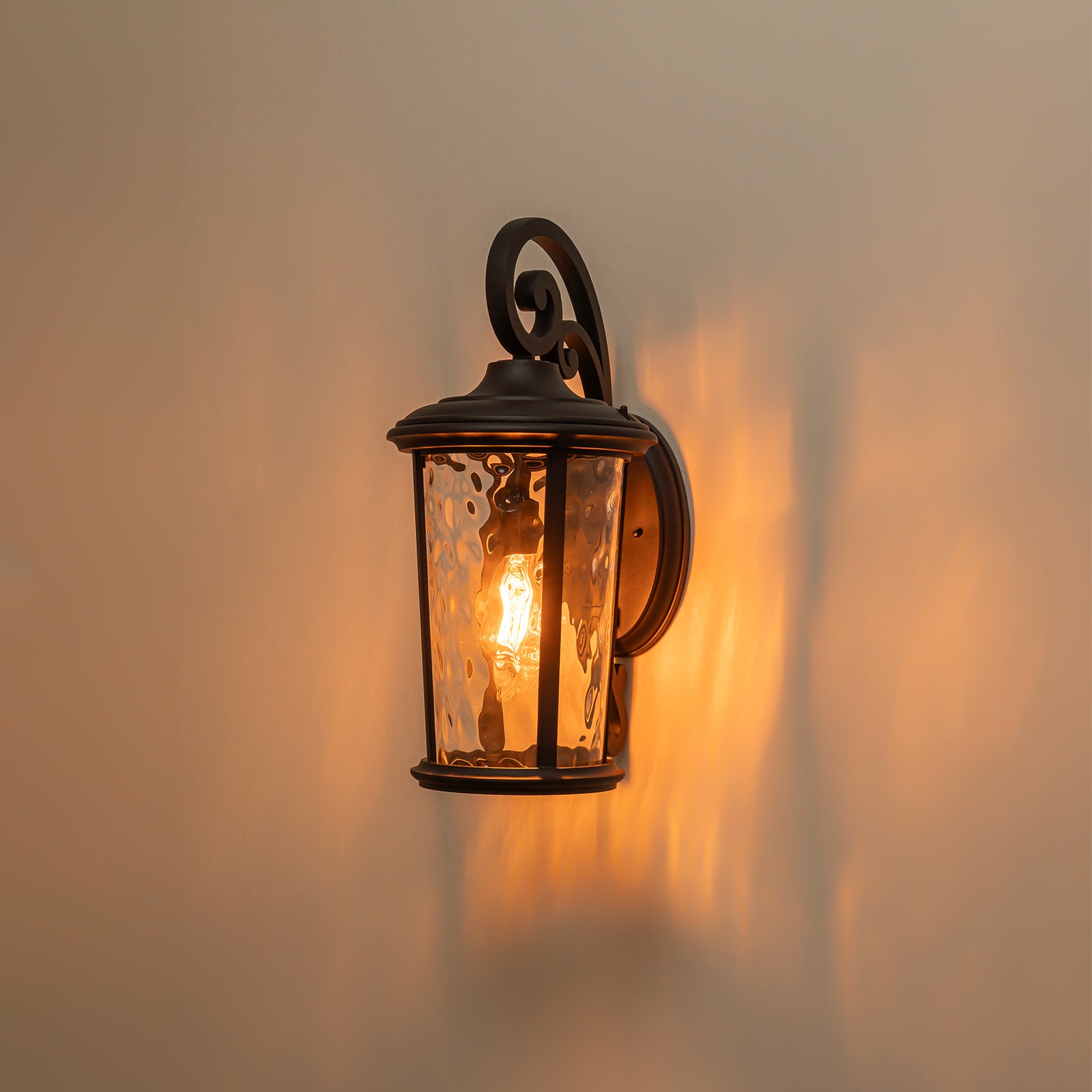 Glowlings 1-Light Vintage 21"High Matte Black IP23 Rippled Glass Outdoor Wall Sconce