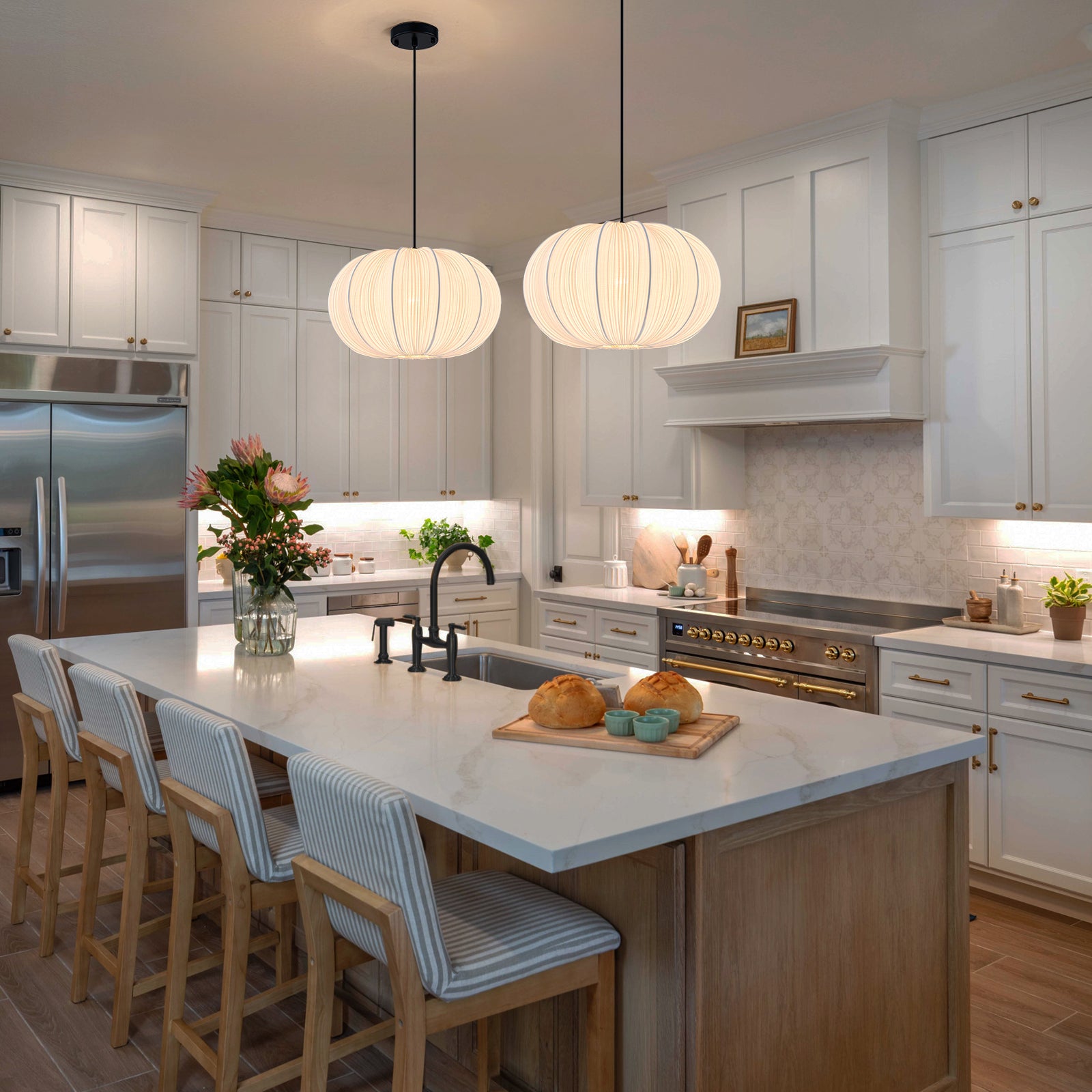 Glowlings 1-Light Vintage 16"Wide Pleated White Fabric Shade Chandelier