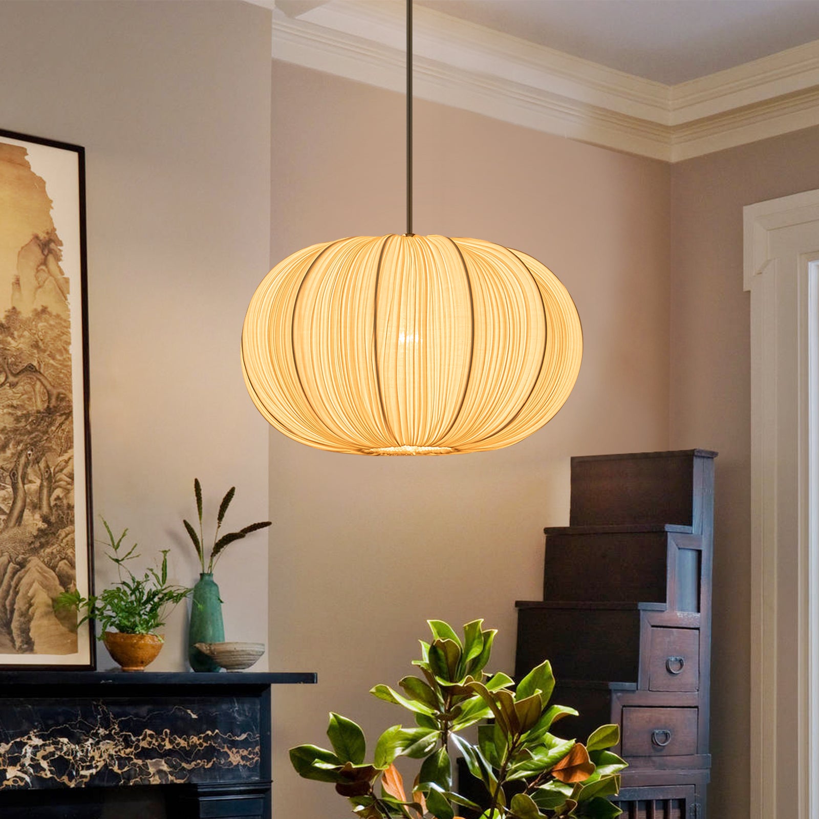 Glowlings 1-Light Vintage 16"Wide Pleated White Fabric Shade Chandelier