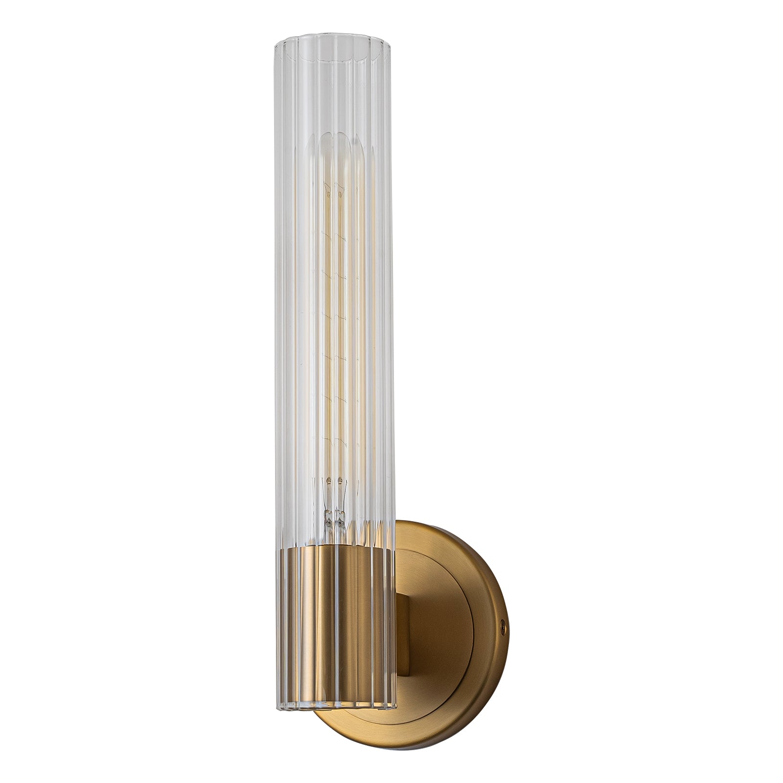 Glowlings 1-Light Vintage Ribbed Clear Glass Antique Brass Wall Sconce Bathroom Vanity Light