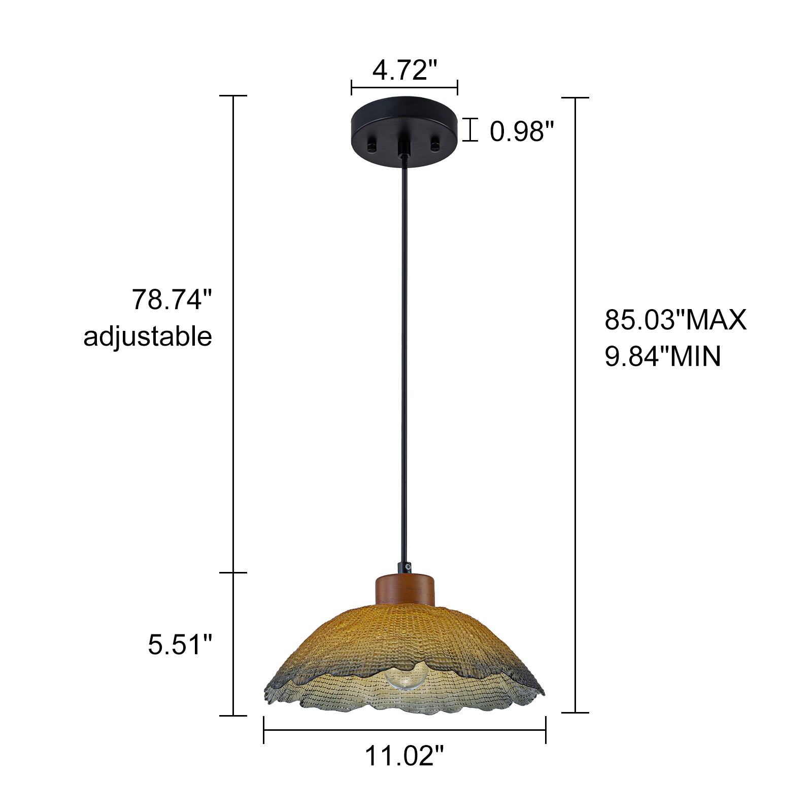 Glowlings 1-Light Vintage Textured Amber Glass Dome Pendant Light with Wood Accent