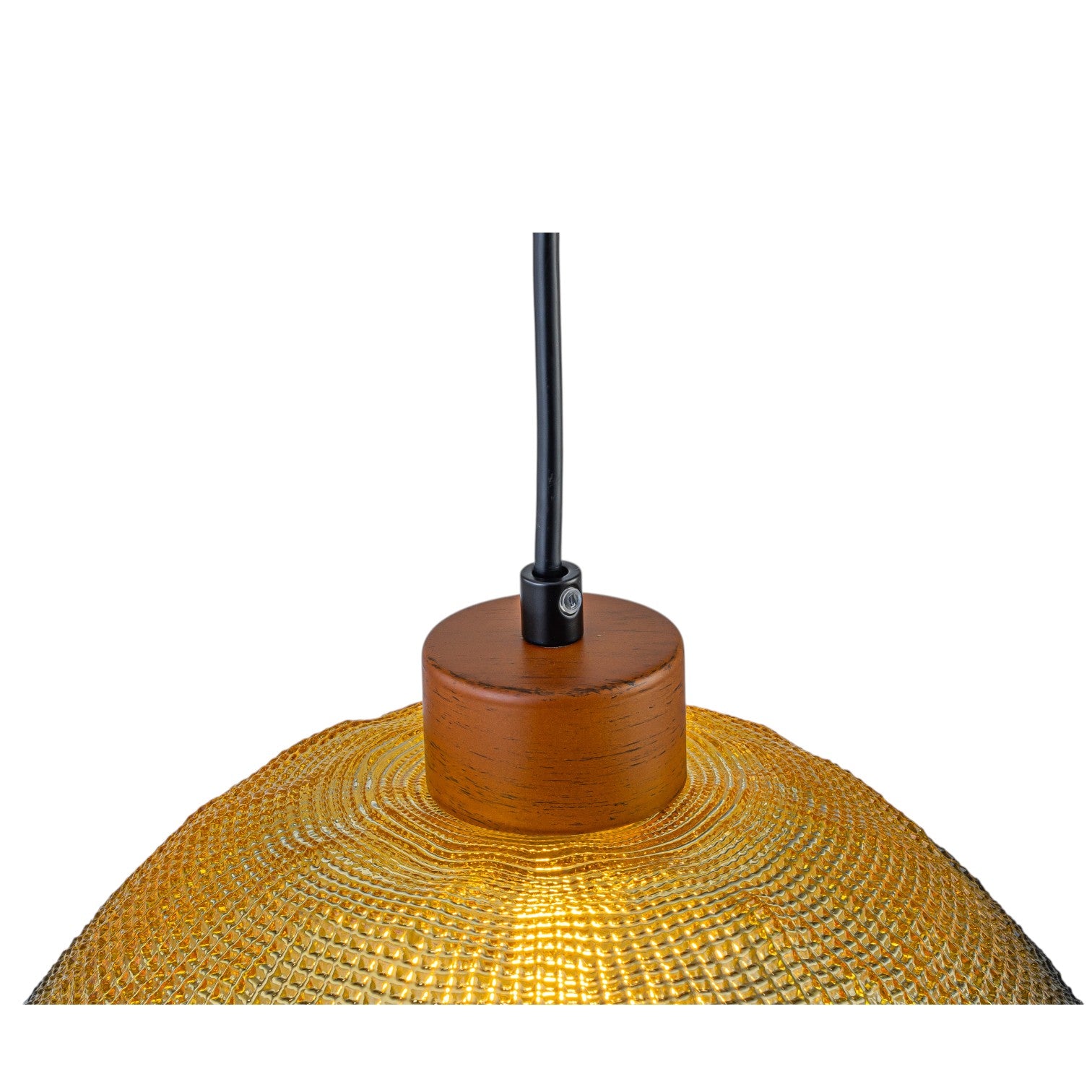 Glowlings 1-Light Vintage Textured Amber Glass Dome Pendant Light with Wood Accent