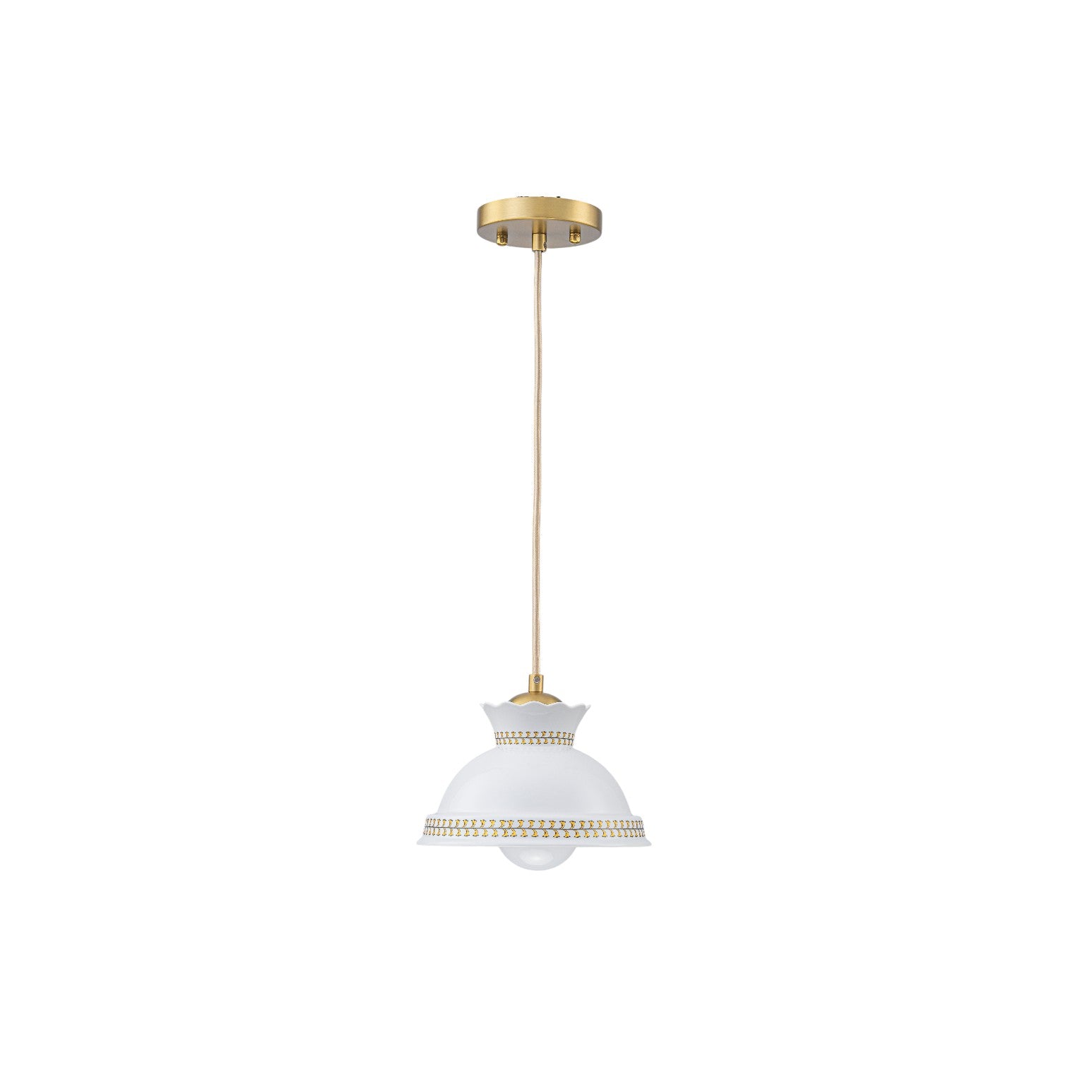 Glowlings 1-Light Vintage White Ceramic Boho Mini Pendant Light with Brass Accents