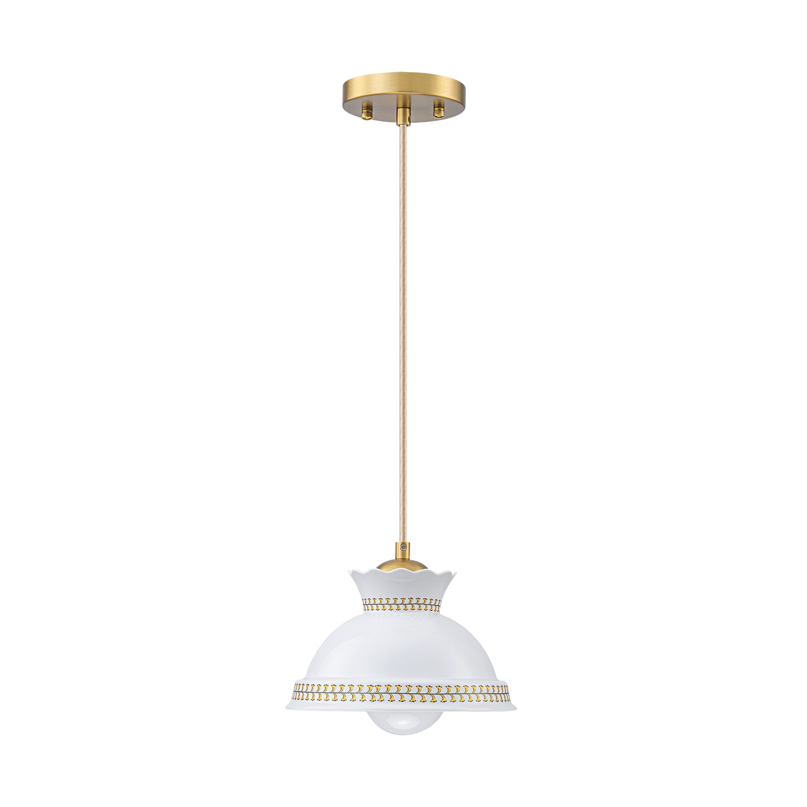 Glowlings 1-Light Vintage White Ceramic Boho Mini Pendant Light with Brass Accents