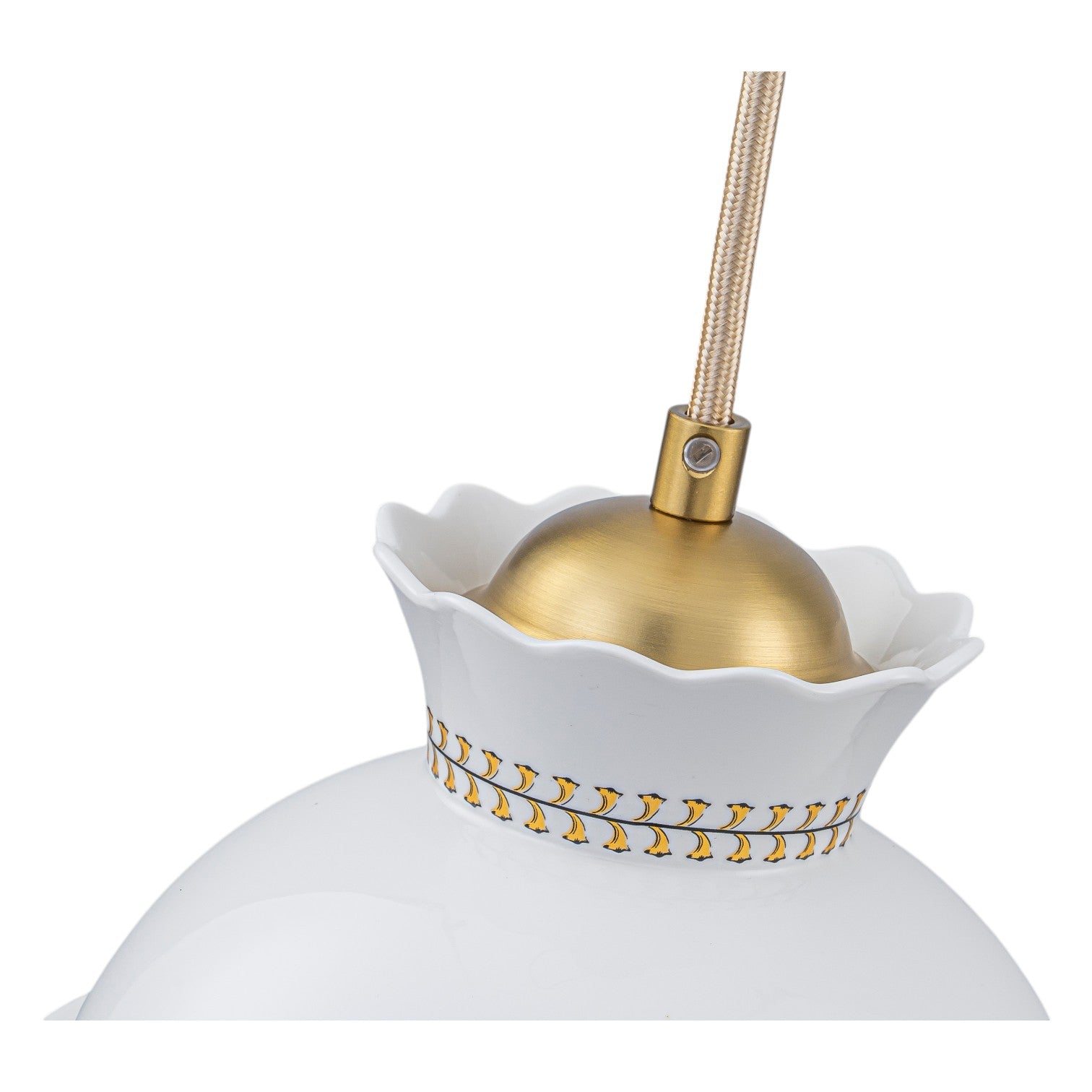 Glowlings 1-Light Vintage White Ceramic Boho Mini Pendant Light with Brass Accents