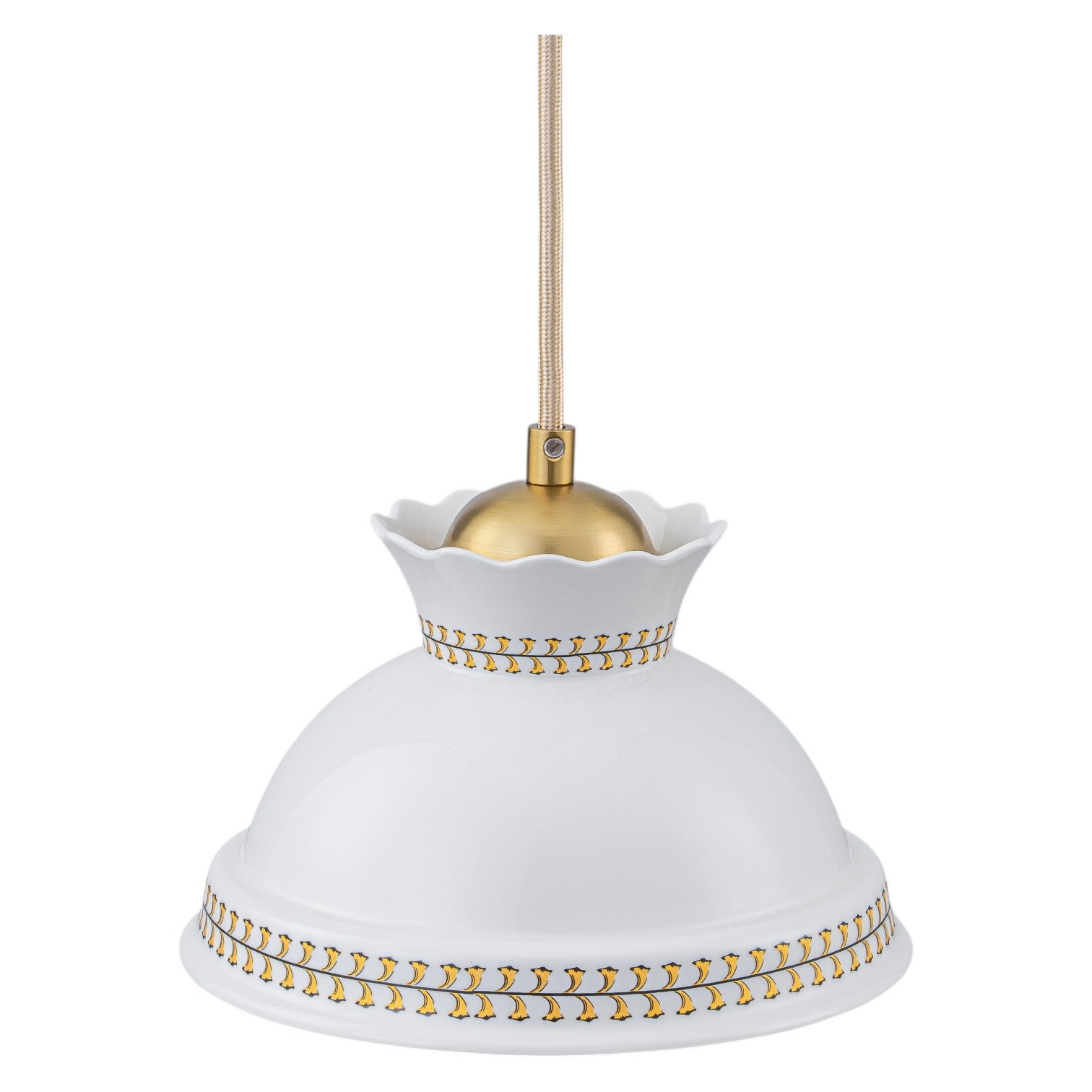 Glowlings 1-Light Vintage White Ceramic Boho Mini Pendant Light with Brass Accents