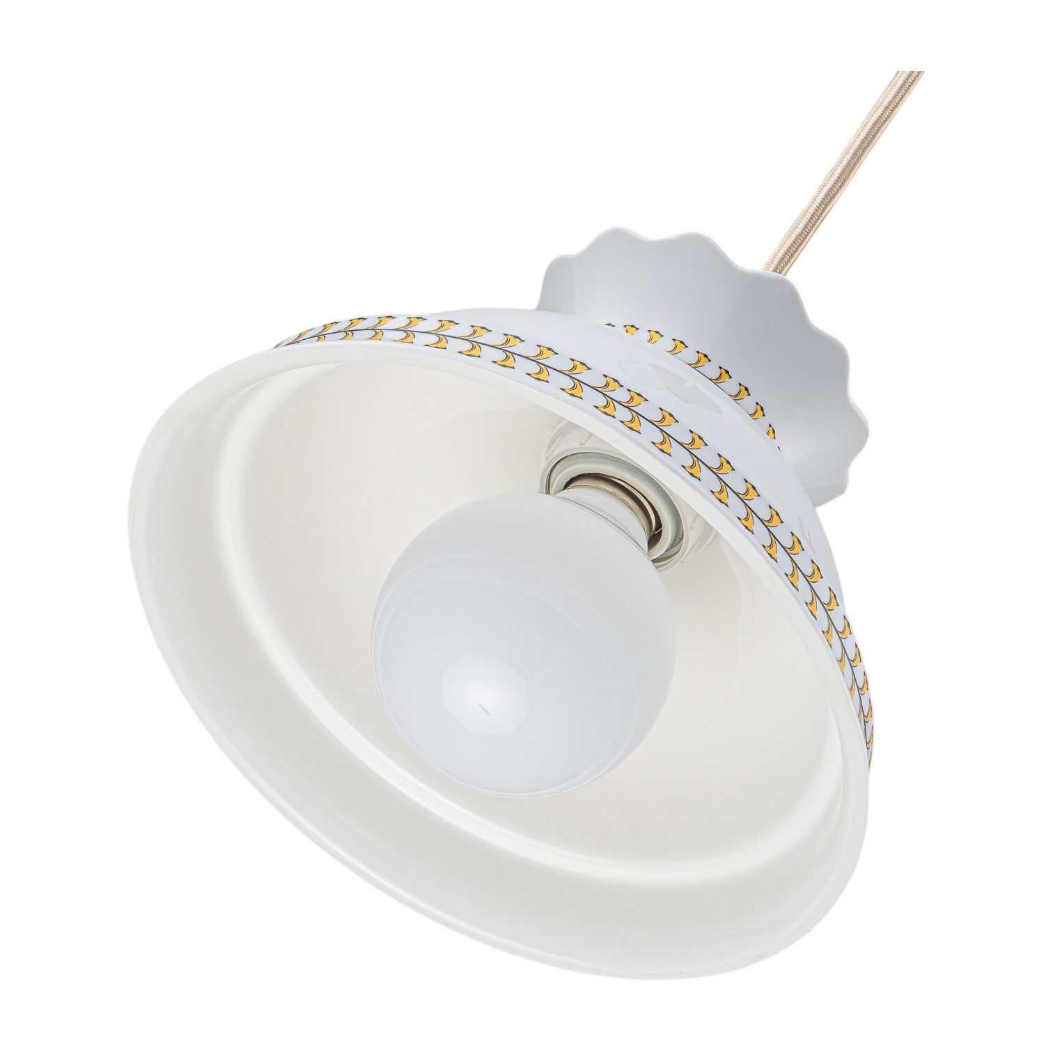 Glowlings 1-Light Vintage White Ceramic Boho Mini Pendant Light with Brass Accents