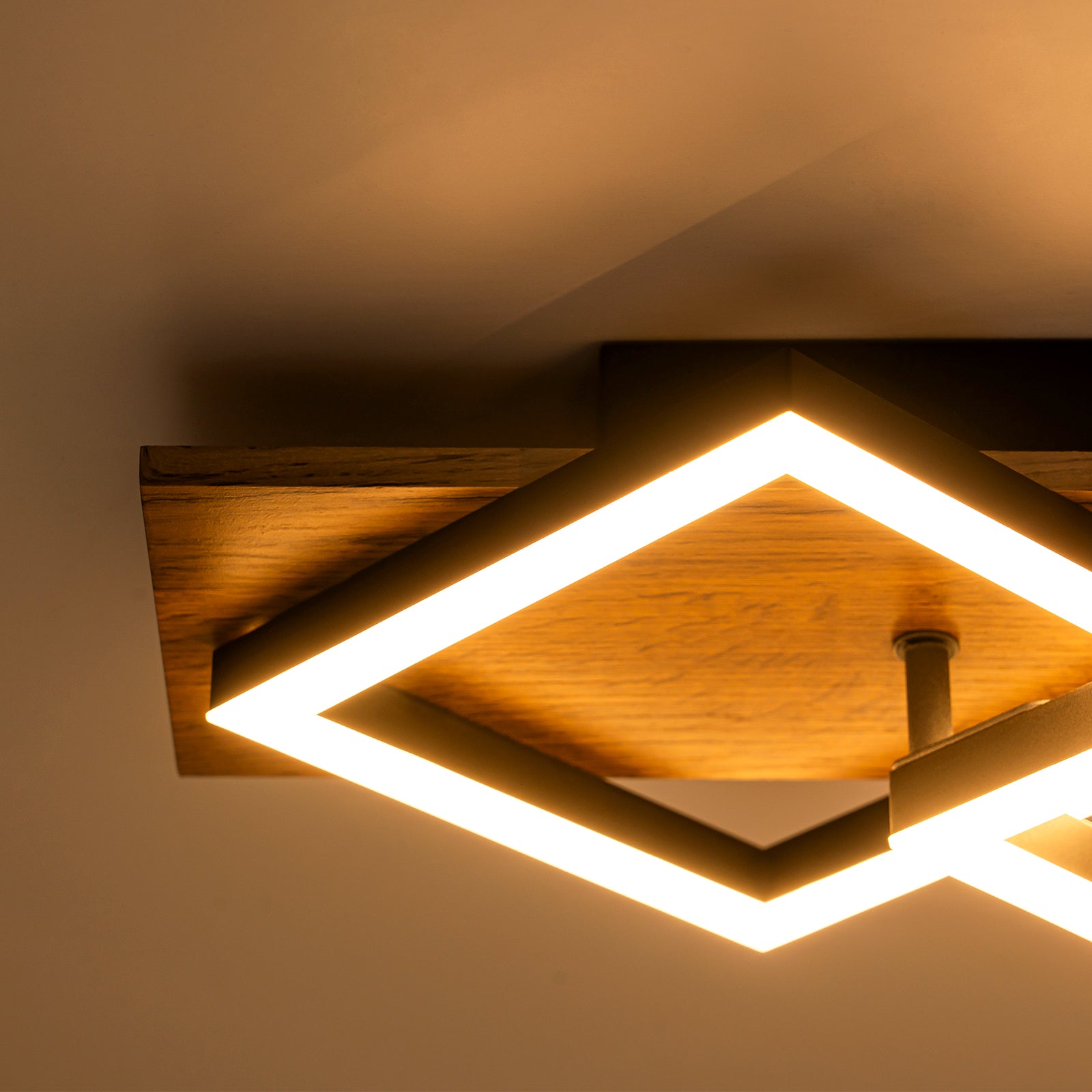Glowlings 2-flammige Farmhouse-Deckenleuchte, 48,3 cm breit, rechteckig, integrierte LED-Holz-Deckenleuchte