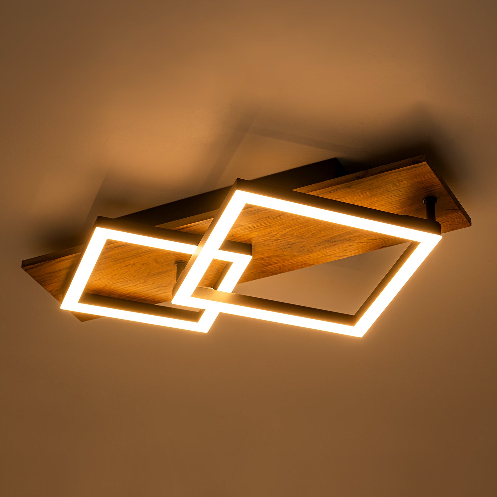 Glowlings 2-flammige Farmhouse-Deckenleuchte, 48,3 cm breit, rechteckig, integrierte LED-Holz-Deckenleuchte