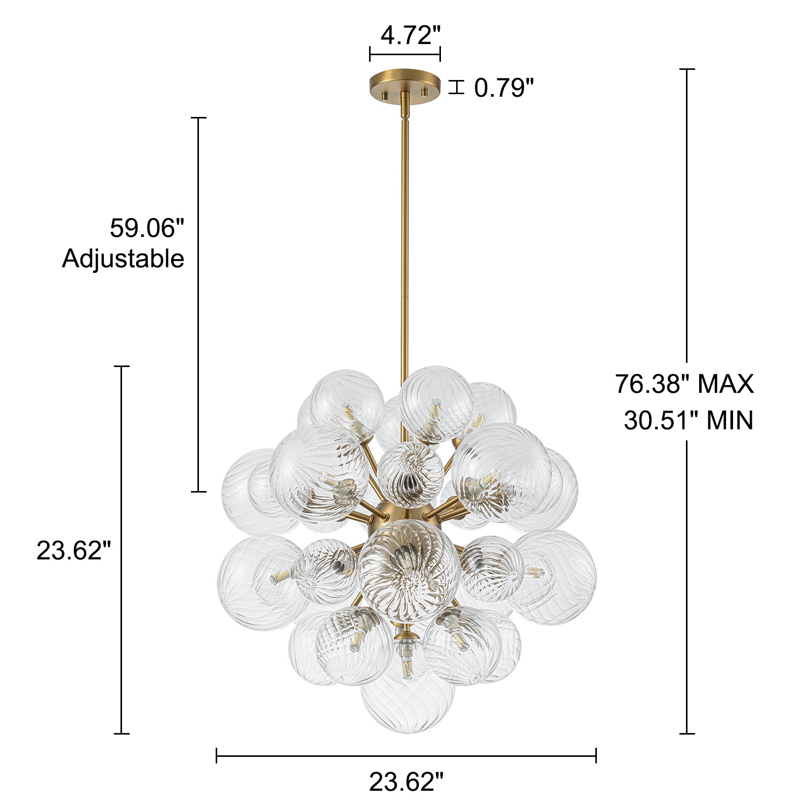 Glowlings Moderner 21-flammiger 24" breiter goldfarbener Sputnik-Kronleuchter mit gewirbeltem Kugelglas