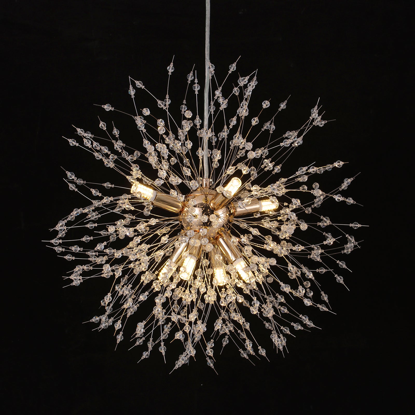 Glowlings 24-flammiger Retro-Kronleuchter, 157,7 cm breit, groß, Messing, linear, Sputnik-Kugel, Kristall