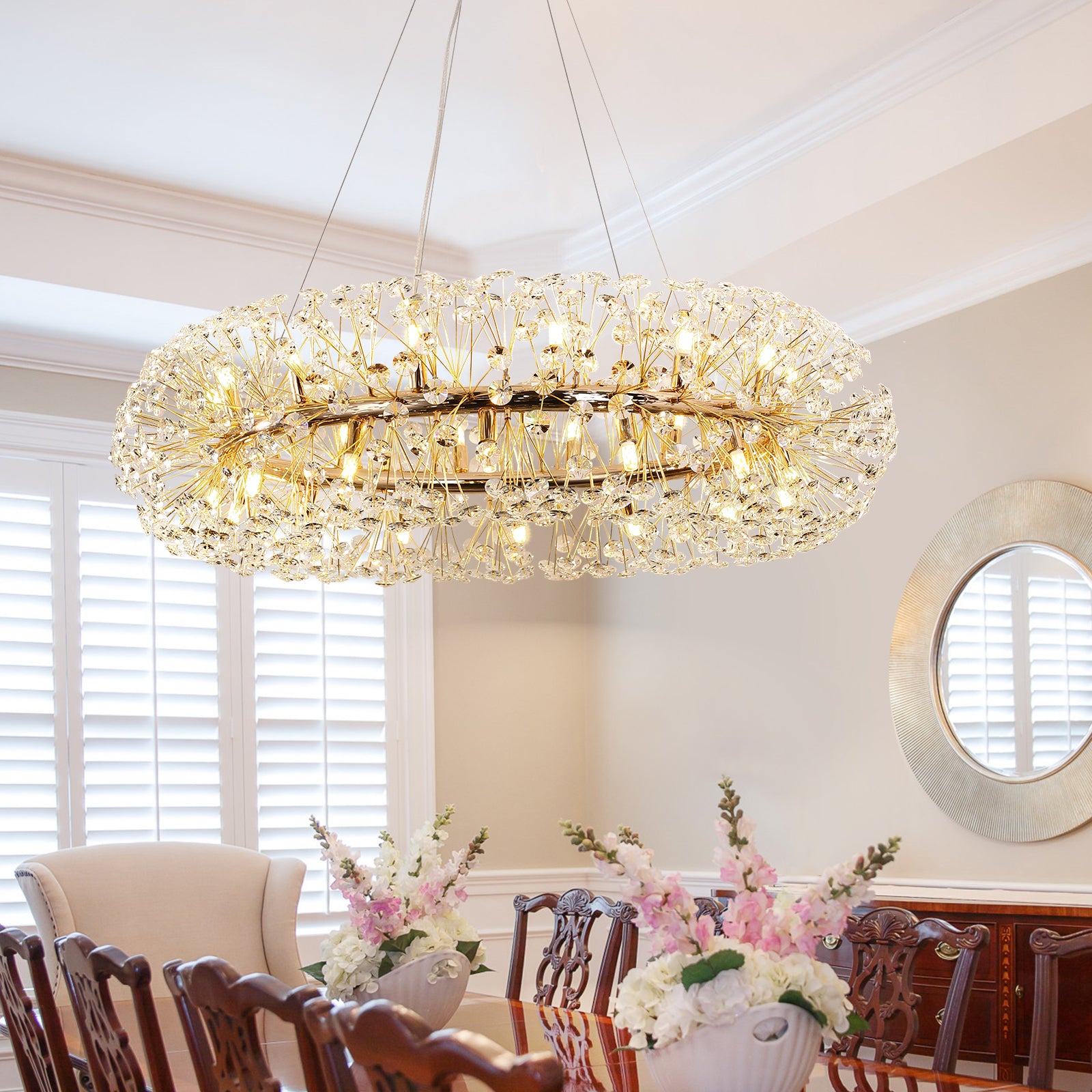 Glowlings 28 Light 41 Wide French Vintage Wagon Wheel Round Large Sputnik Crystal Chandelier
