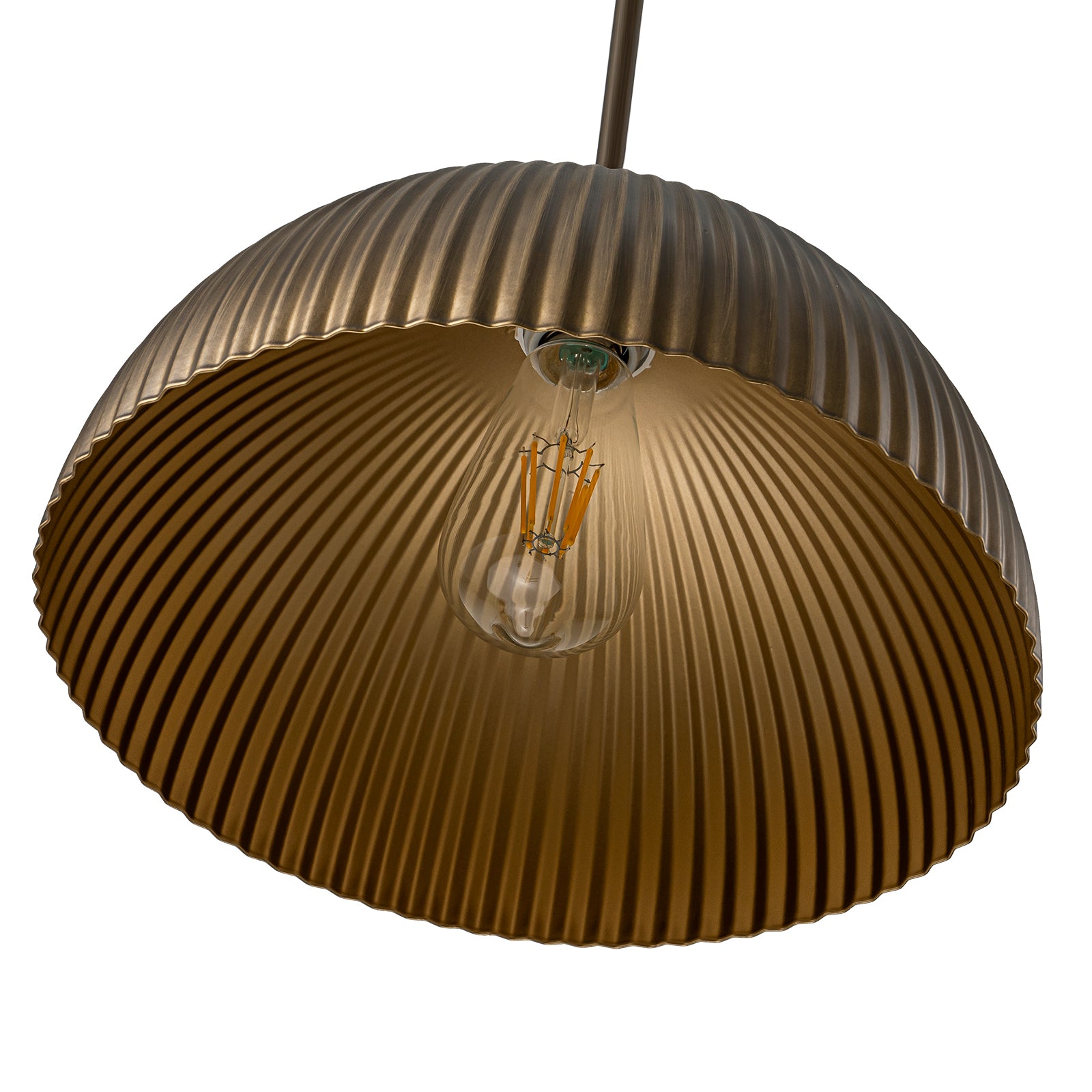 Glowlings 2-flammige, 83,8 cm breite, übergroße, gerippte Kuppel-Pendelleuchte im Industriestil im Antik-Bronze-Stil