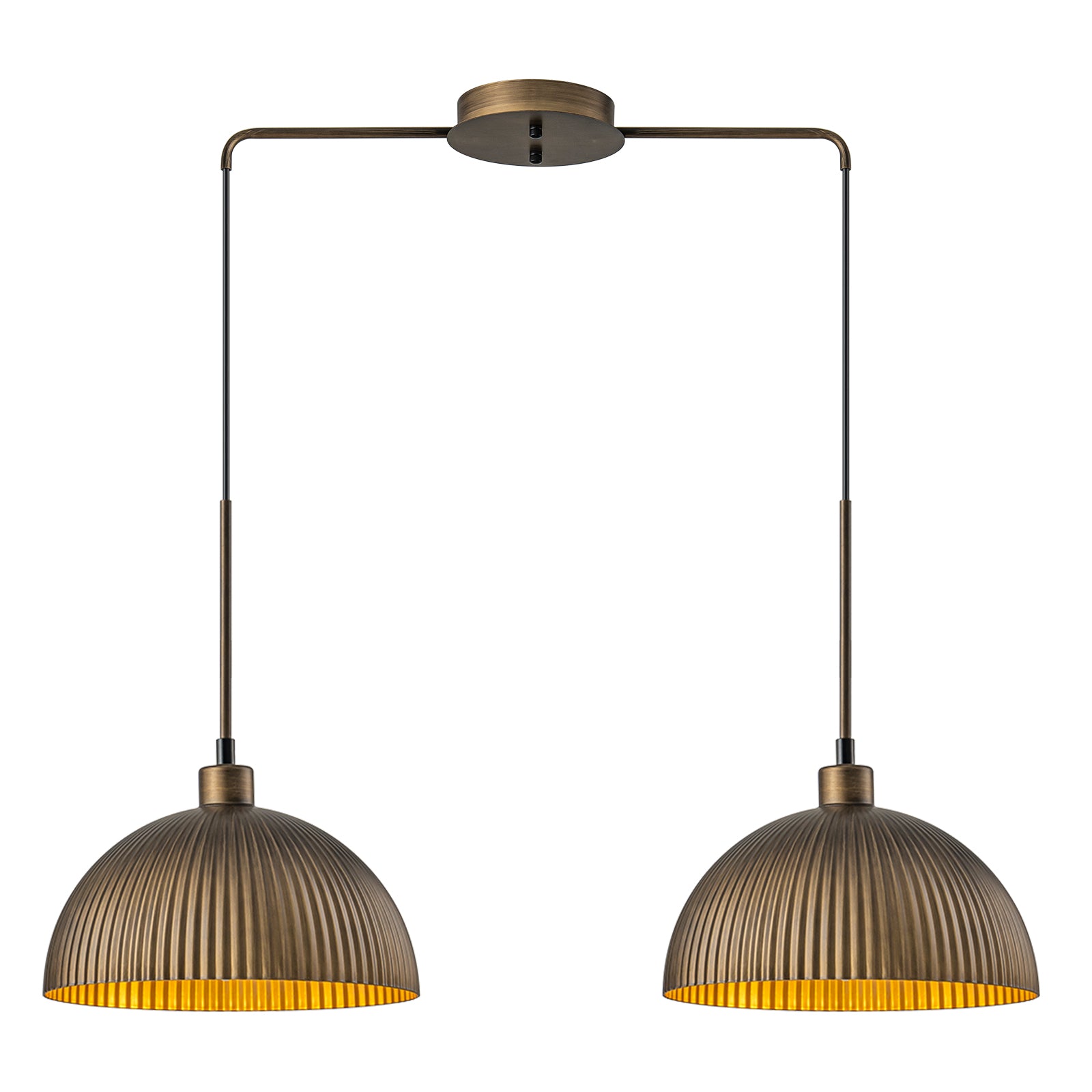 Glowlings 2-flammige, 83,8 cm breite, übergroße, gerippte Kuppel-Pendelleuchte im Industriestil im Antik-Bronze-Stil