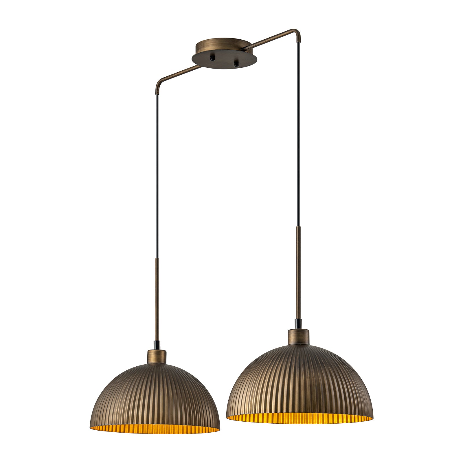 Glowlings 2-flammige, 83,8 cm breite, übergroße, gerippte Kuppel-Pendelleuchte im Industriestil im Antik-Bronze-Stil