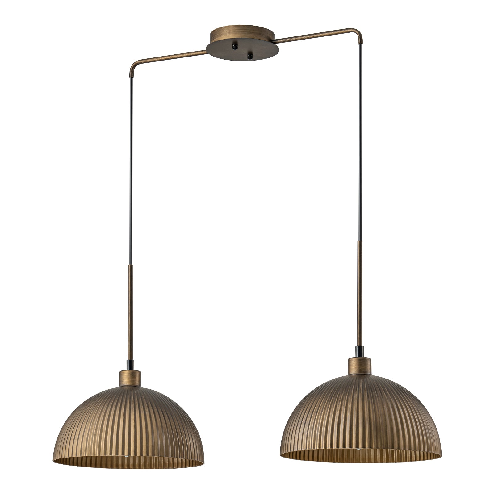 Glowlings 2-flammige, 83,8 cm breite, übergroße, gerippte Kuppel-Pendelleuchte im Industriestil im Antik-Bronze-Stil