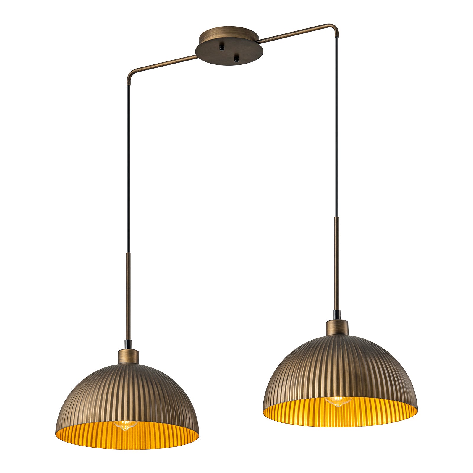 Glowlings 2-flammige, 83,8 cm breite, übergroße, gerippte Kuppel-Pendelleuchte im Industriestil im Antik-Bronze-Stil