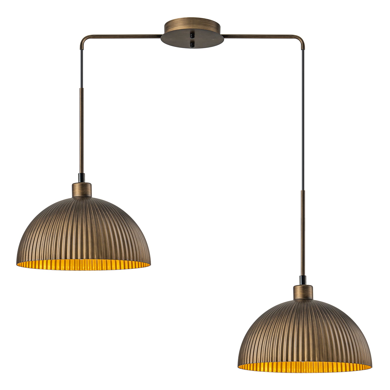 Glowlings 2-flammige, 83,8 cm breite, übergroße, gerippte Kuppel-Pendelleuchte im Industriestil im Antik-Bronze-Stil