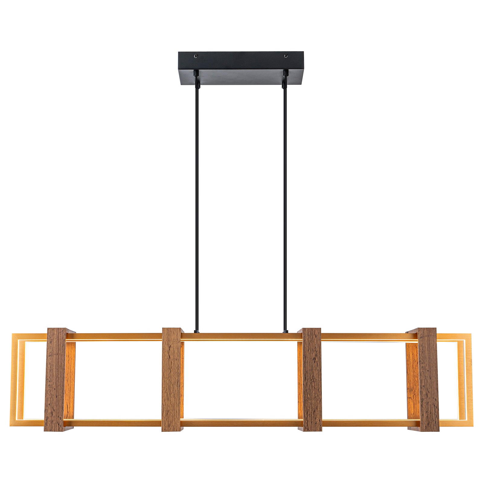 Glowlings 2-flammige Farmhouse-Pendelleuchte, 101,6 cm breit, großes rechteckiges lineares LED-Holz