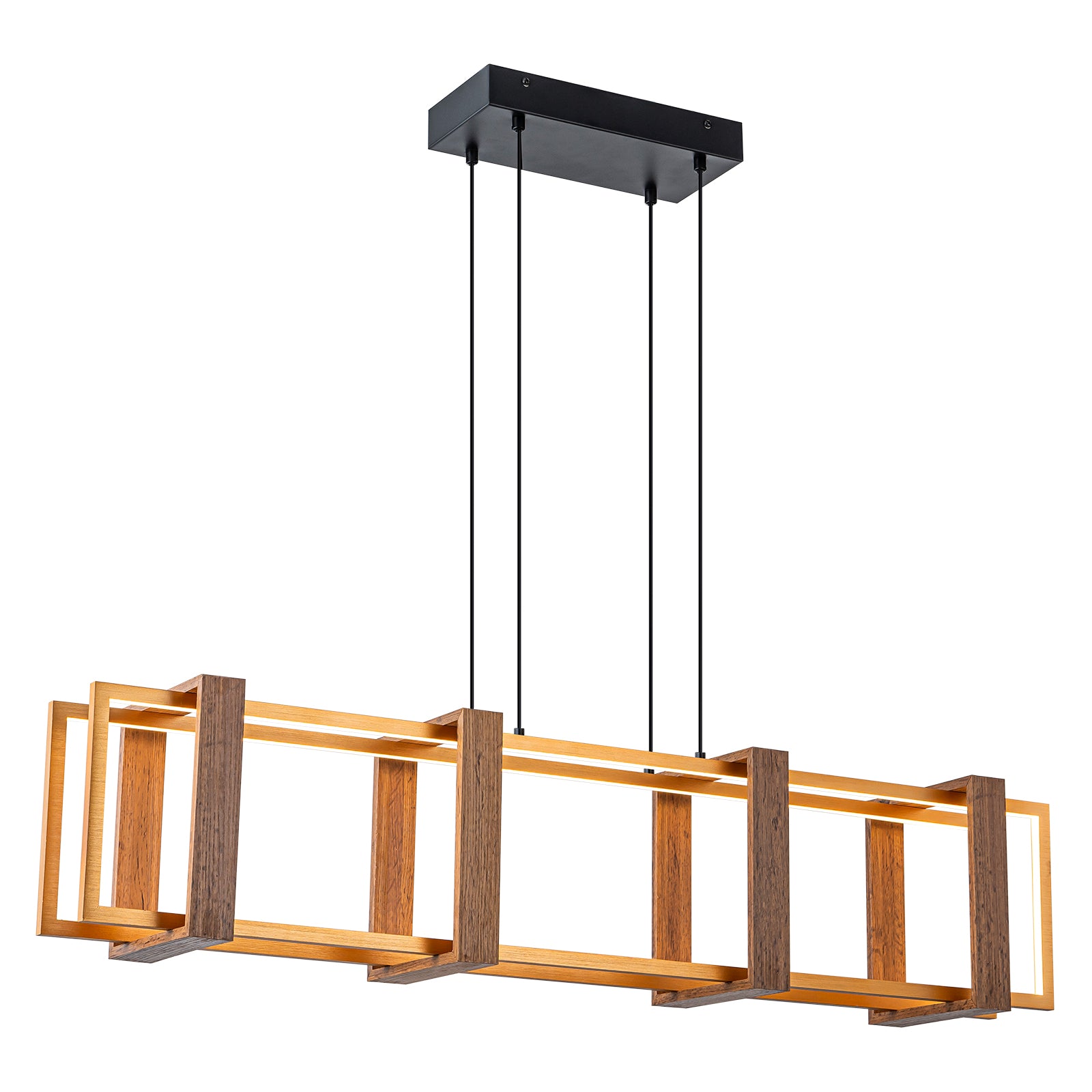 Glowlings 2-flammige Farmhouse-Pendelleuchte, 101,6 cm breit, großes rechteckiges lineares LED-Holz
