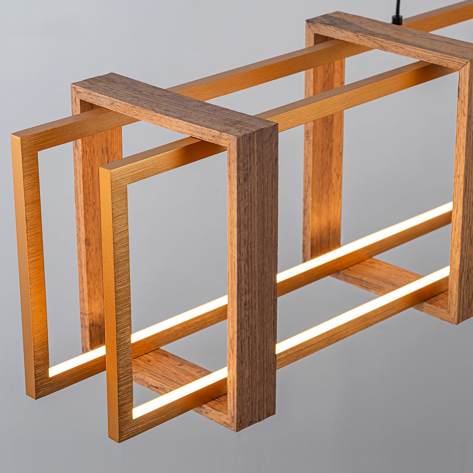 Glowlings 2-flammige Farmhouse-Pendelleuchte, 101,6 cm breit, großes rechteckiges lineares LED-Holz