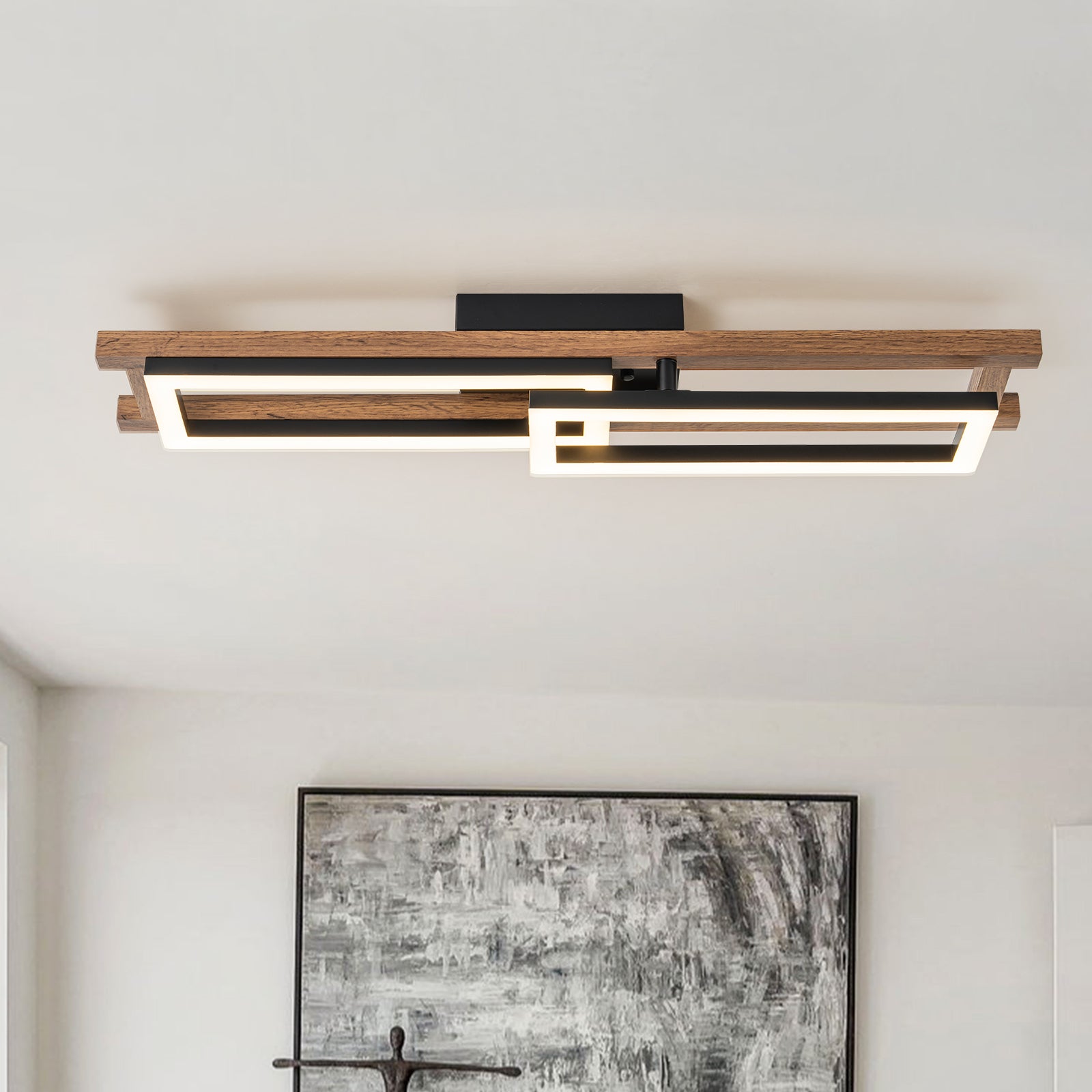 Glowlings 2-Licht Farmhouse 28" breites Rechteck 360° drehbare LED-Holz-Unterputzleuchte