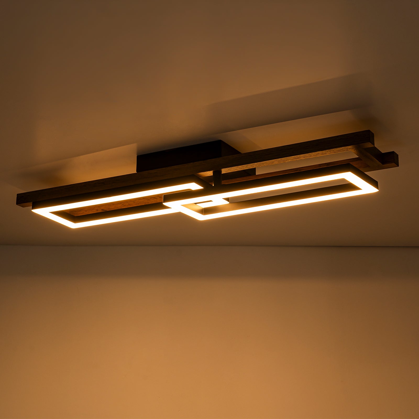 Glowlings 2-Licht Farmhouse 28" breites Rechteck 360° drehbare LED-Holz-Unterputzleuchte