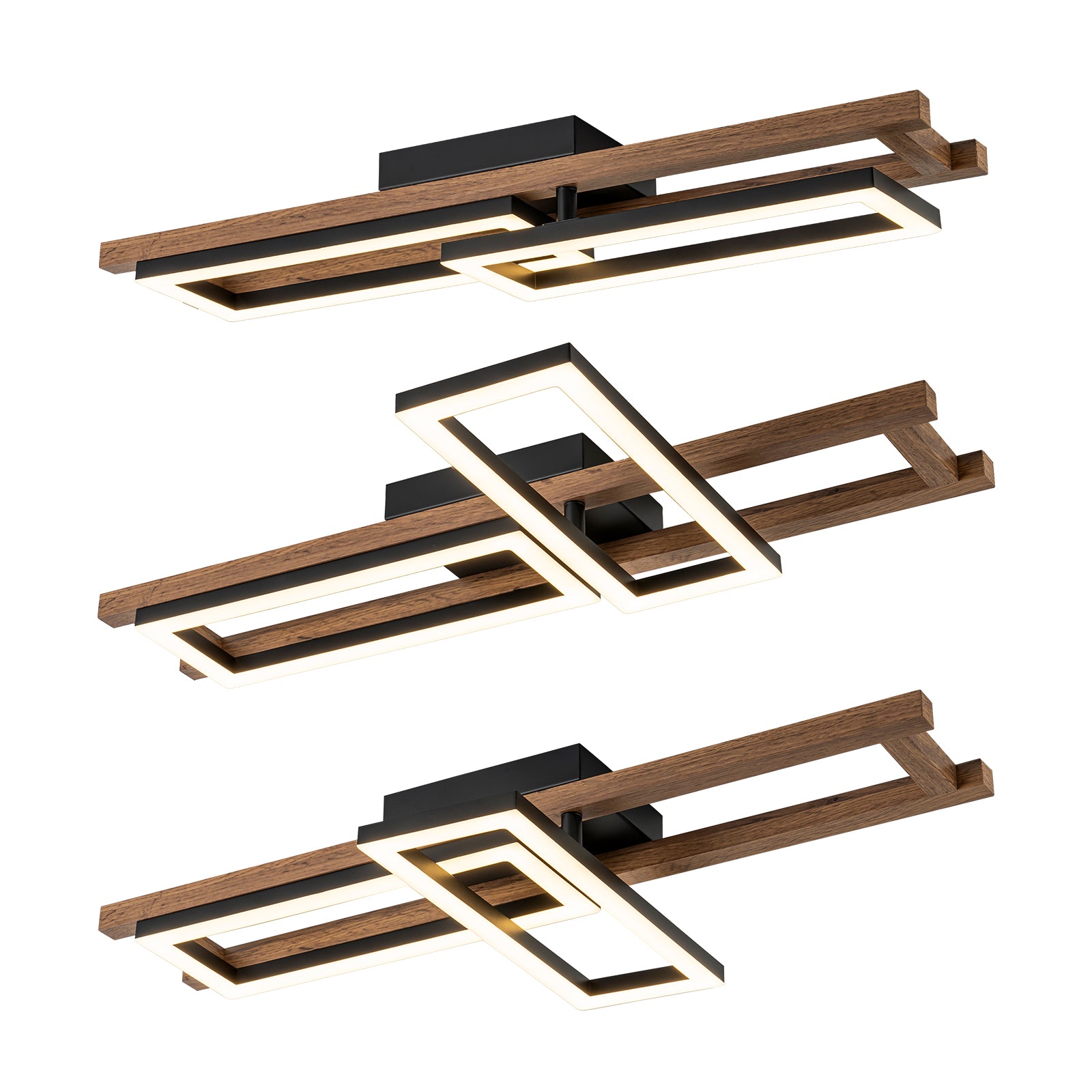 Glowlings 2-Licht Farmhouse 28" breites Rechteck 360° drehbare LED-Holz-Unterputzleuchte
