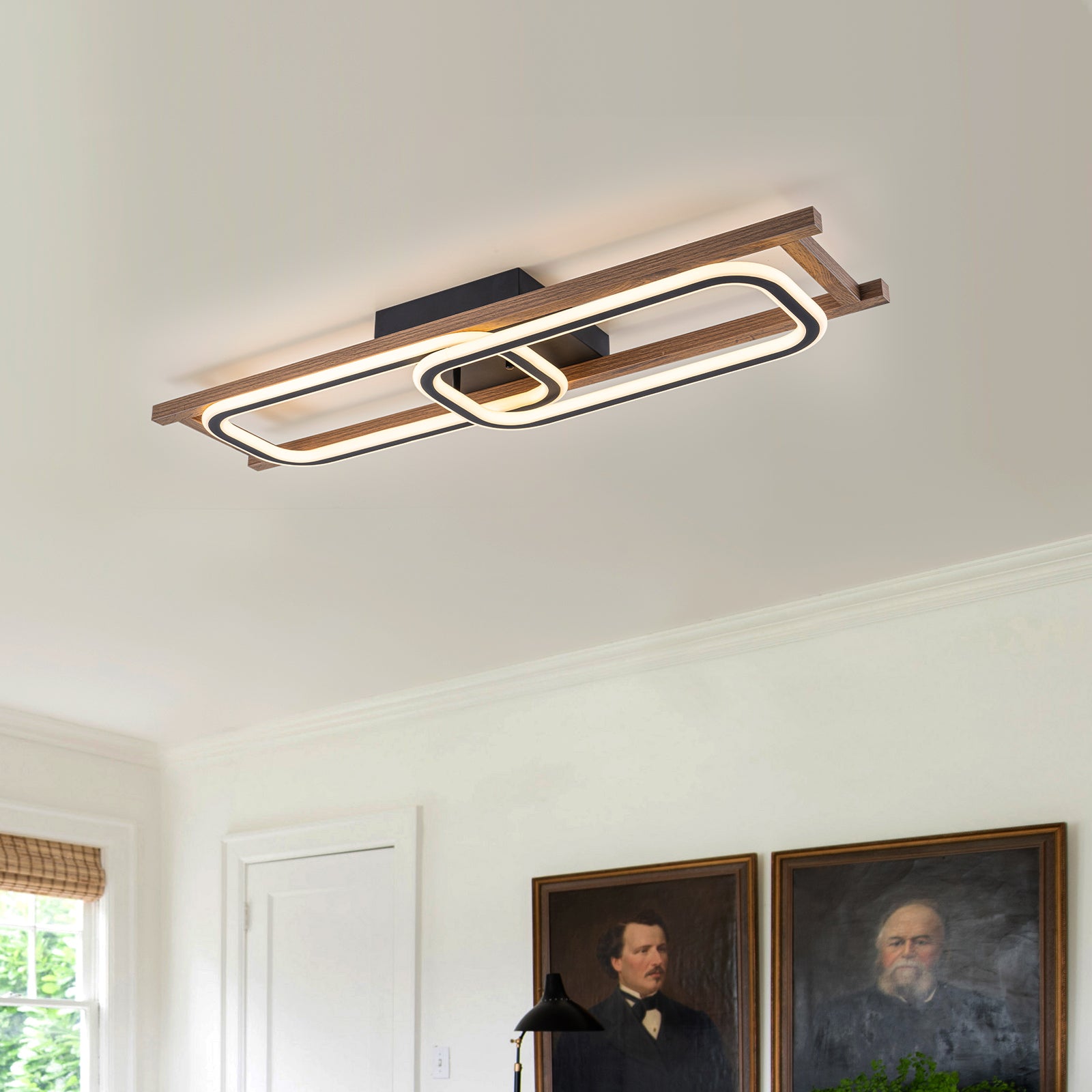 Glowlings 1/2/3-Light Farmhouse Rectangular LED Wood Flush Mount Celiling Light