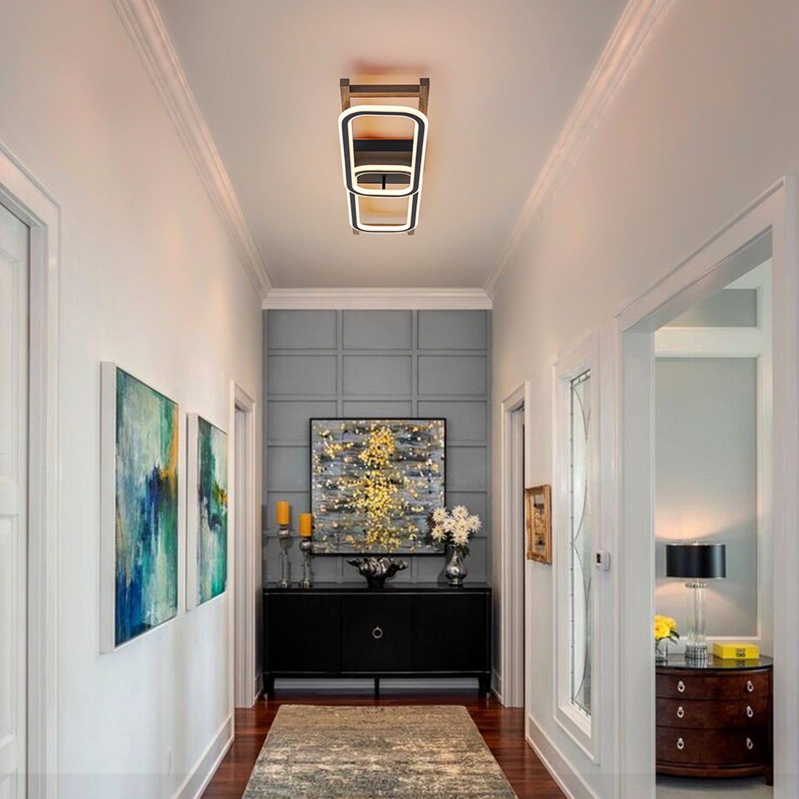 Glowlings 1/2/3-Light Farmhouse Rectangular LED Wood Flush Mount Celiling Light