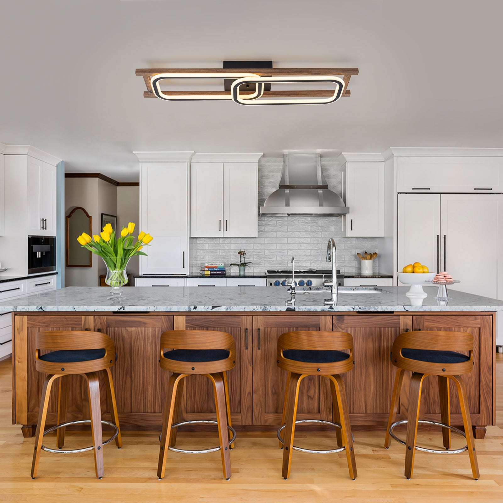 Glowlings 1/2/3-Light Farmhouse Rectangular LED Wood Flush Mount Celiling Light