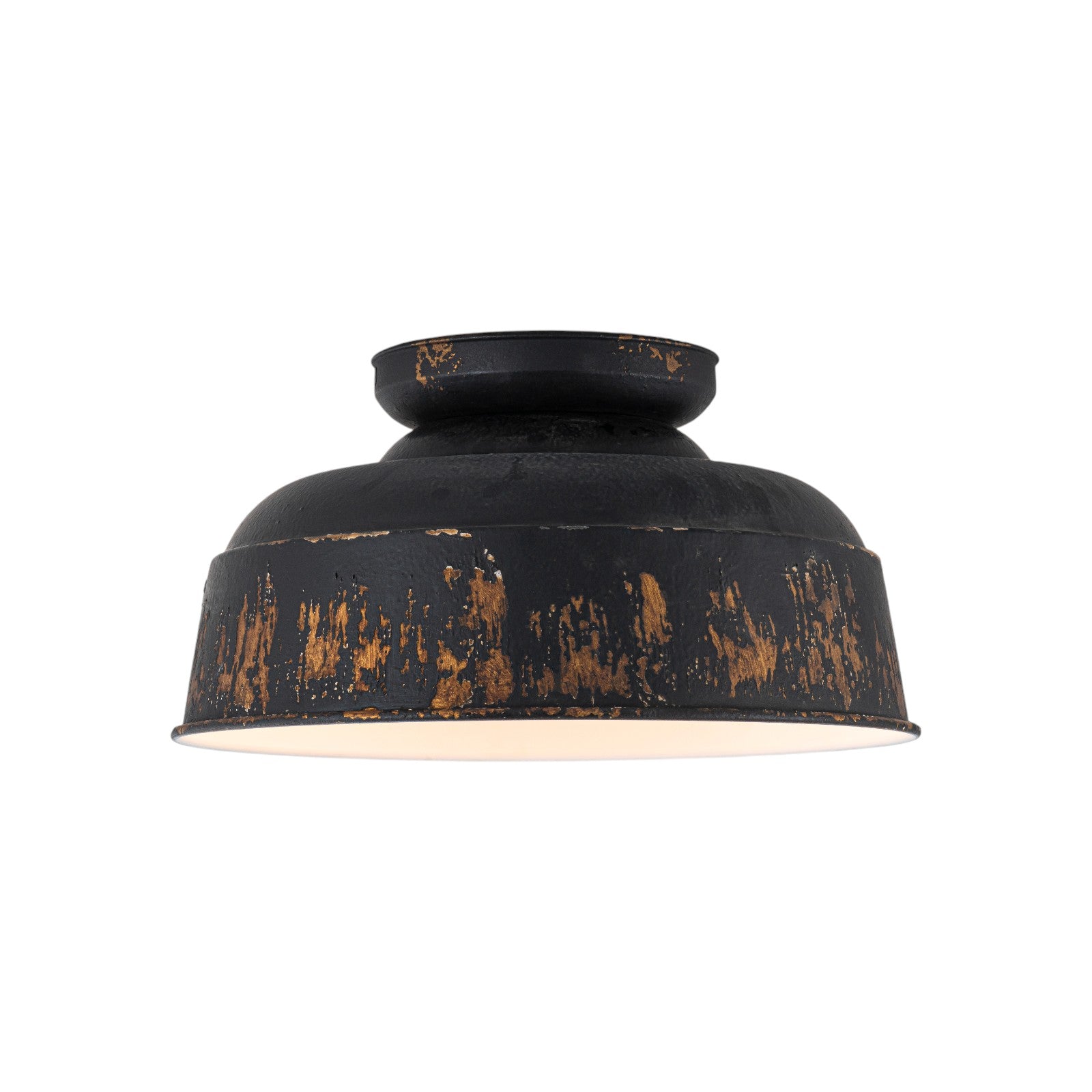 Glowlings 2-Light Industrial 14"Wide Black/Blue Antique Gold Distressing Dome Flush Mount