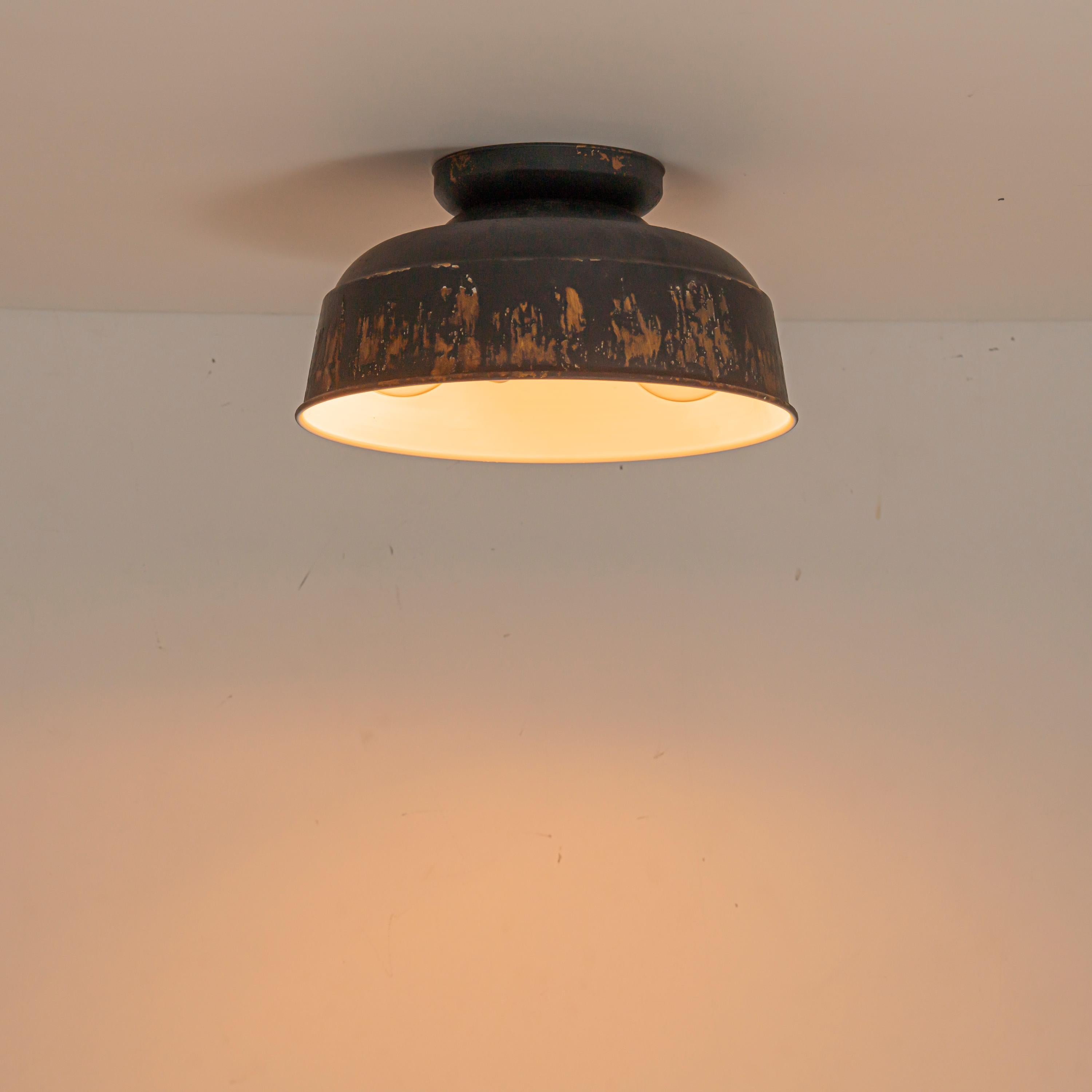 Glowlings 2-Light Industrial 14"Wide Black/Blue Antique Gold Distressing Dome Flush Mount