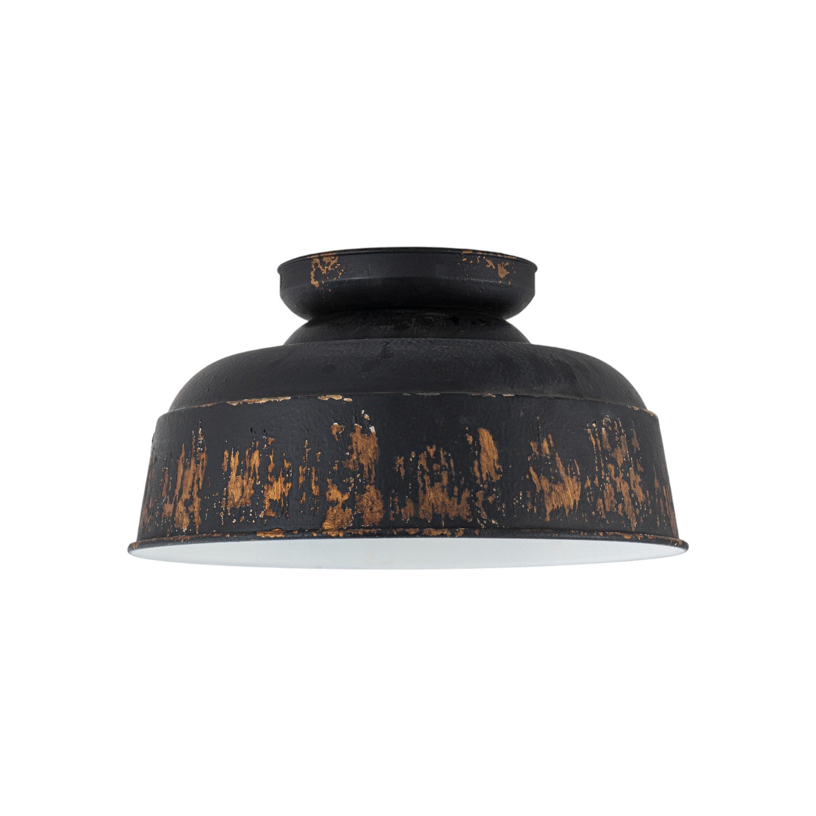 Glowlings 2-Light Industrial 14"Wide Black/Blue Antique Gold Distressing Dome Flush Mount