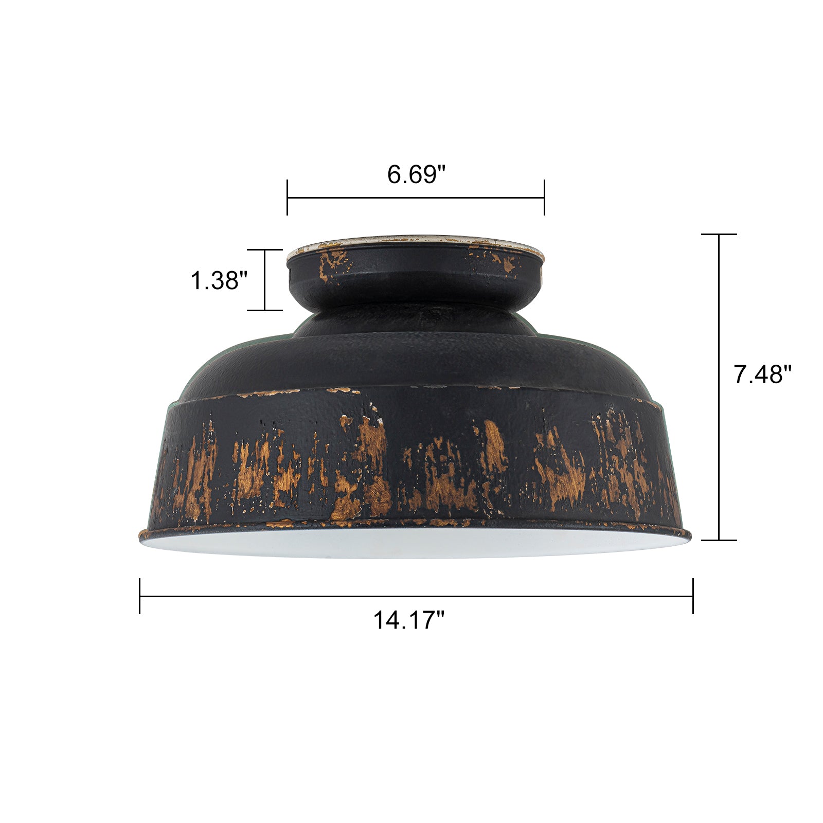Glowlings 2-Light Industrial 14"Wide Black/Blue Antique Gold Distressing Dome Flush Mount