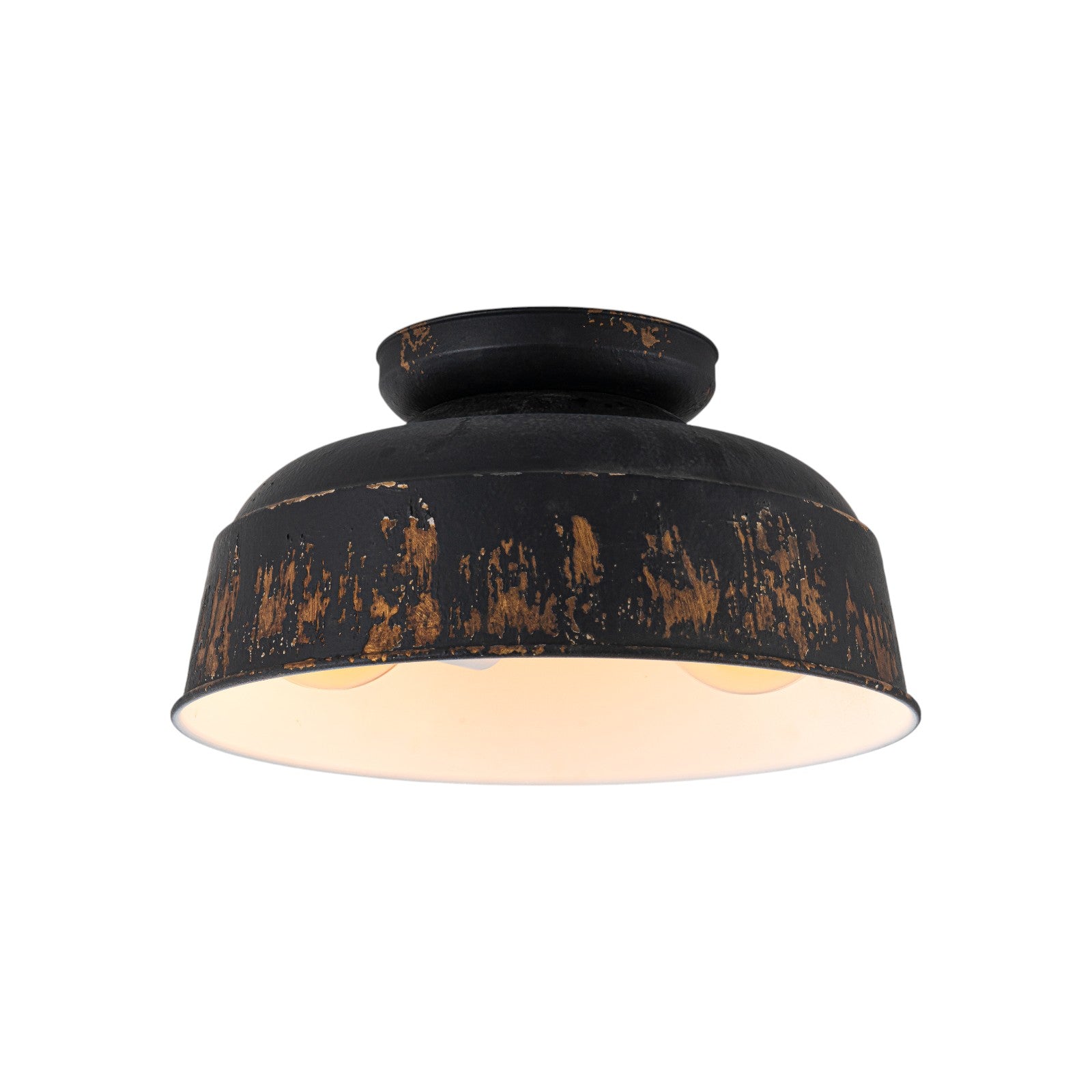 Glowlings 2-Light Industrial 14"Wide Black/Blue Antique Gold Distressing Dome Flush Mount