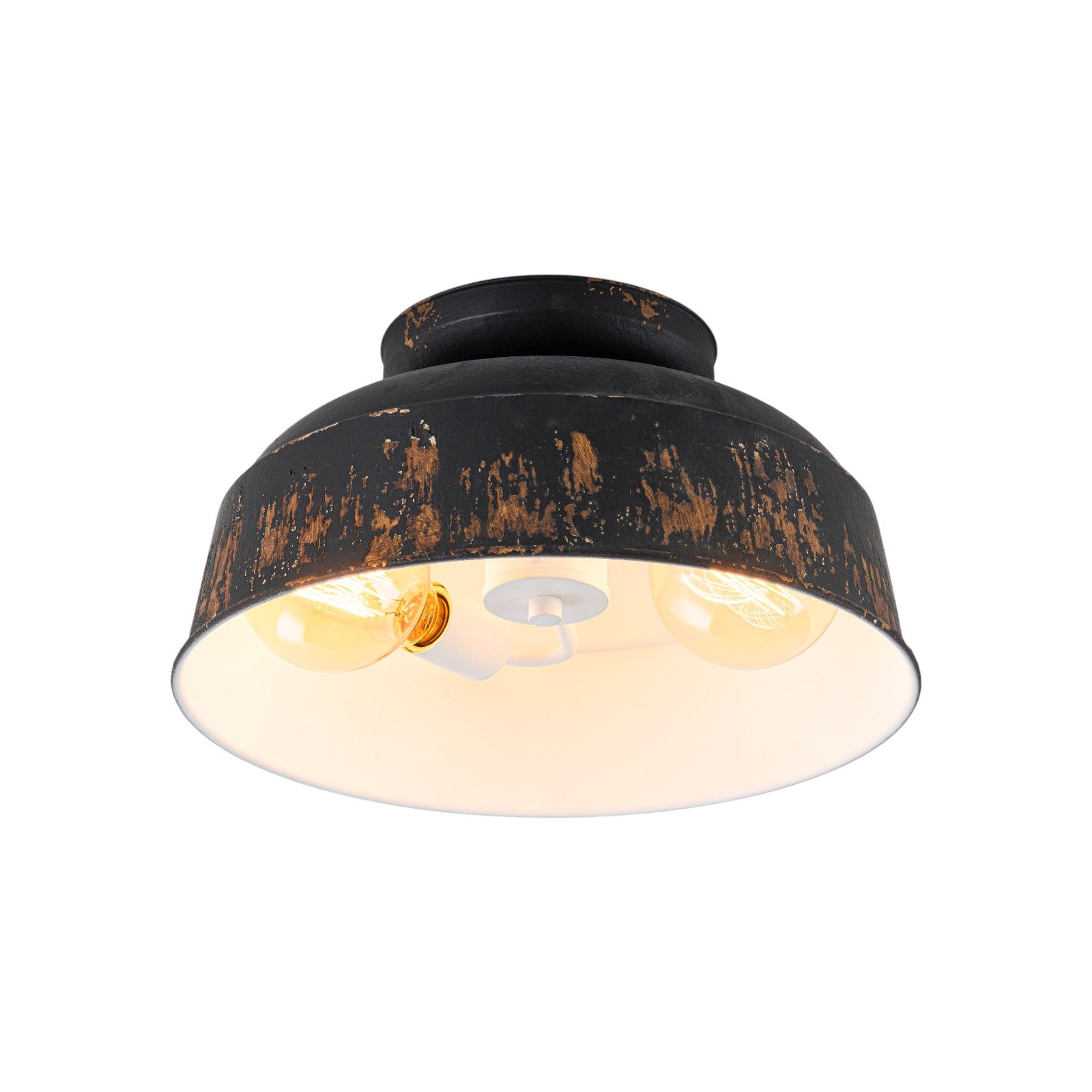 Glowlings 2-Light Industrial 14"Wide Black/Blue Antique Gold Distressing Dome Flush Mount