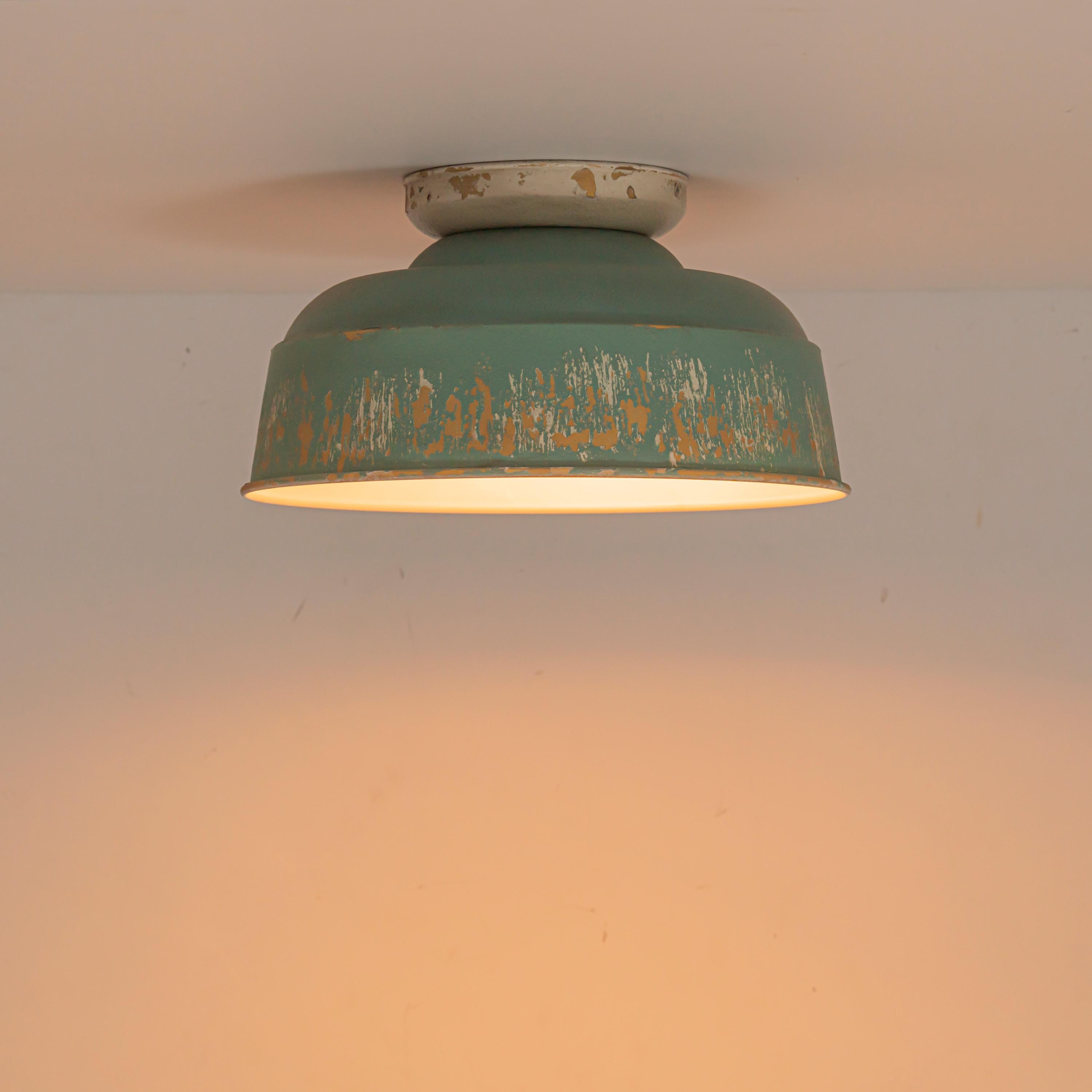 Glowlings 2-Light Industrial 14"Wide Black/Blue Antique Gold Distressing Dome Flush Mount