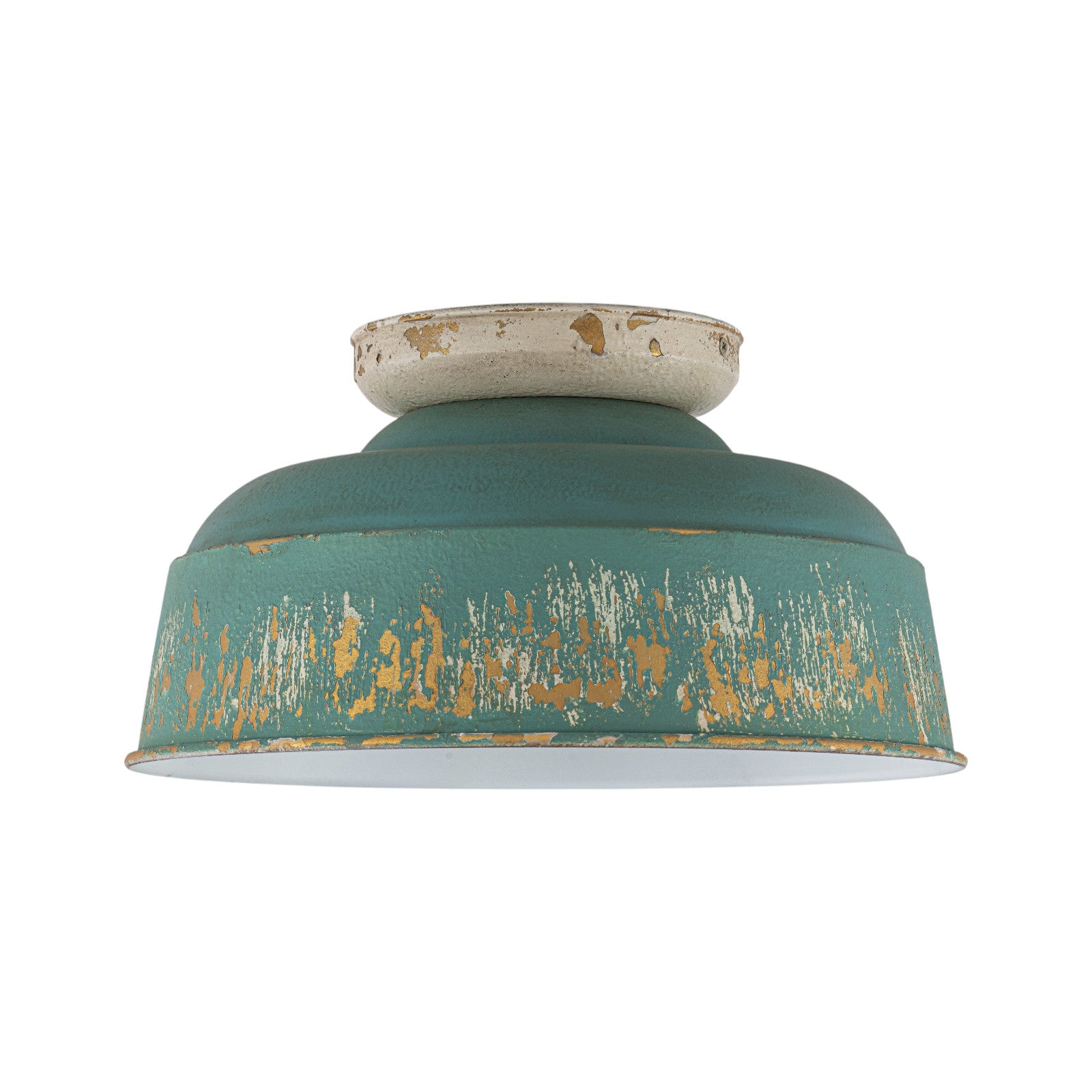 Glowlings 2-Light Industrial 14"Wide Black/Blue Antique Gold Distressing Dome Flush Mount