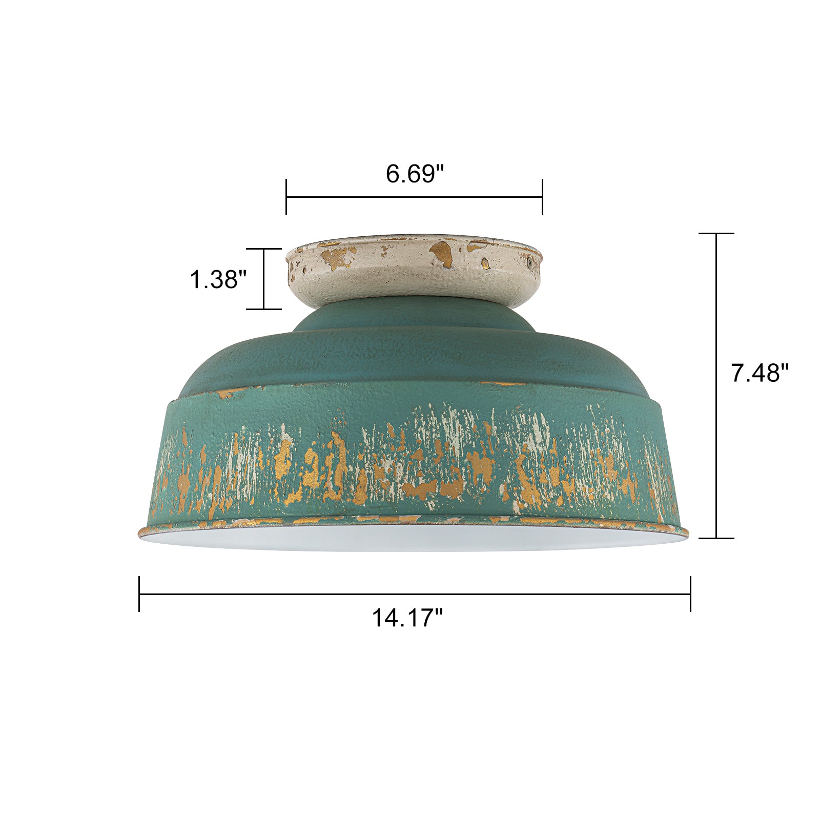 Glowlings 2-Light Industrial 14"Wide Black/Blue Antique Gold Distressing Dome Flush Mount