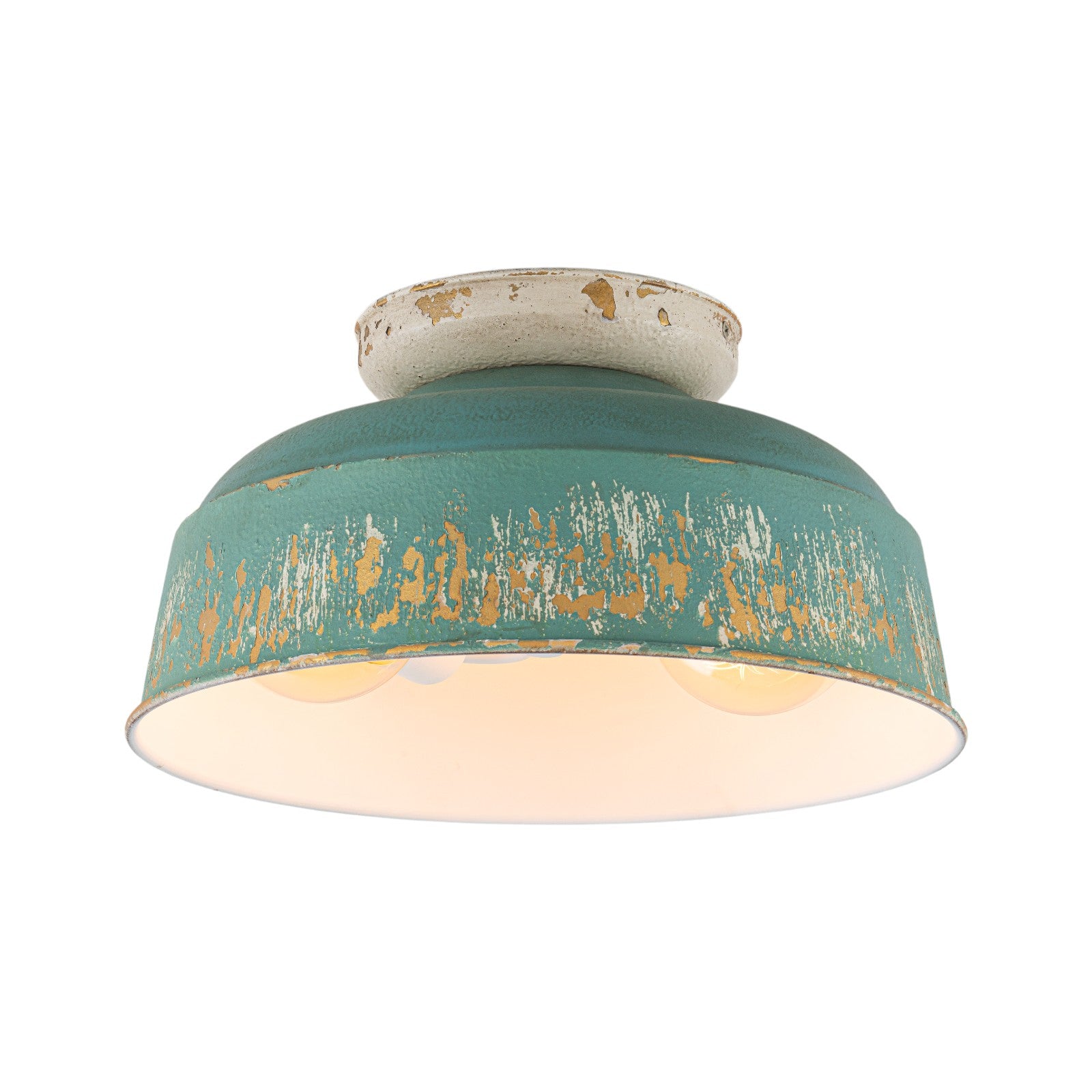 Glowlings 2-Light Industrial 14"Wide Black/Blue Antique Gold Distressing Dome Flush Mount